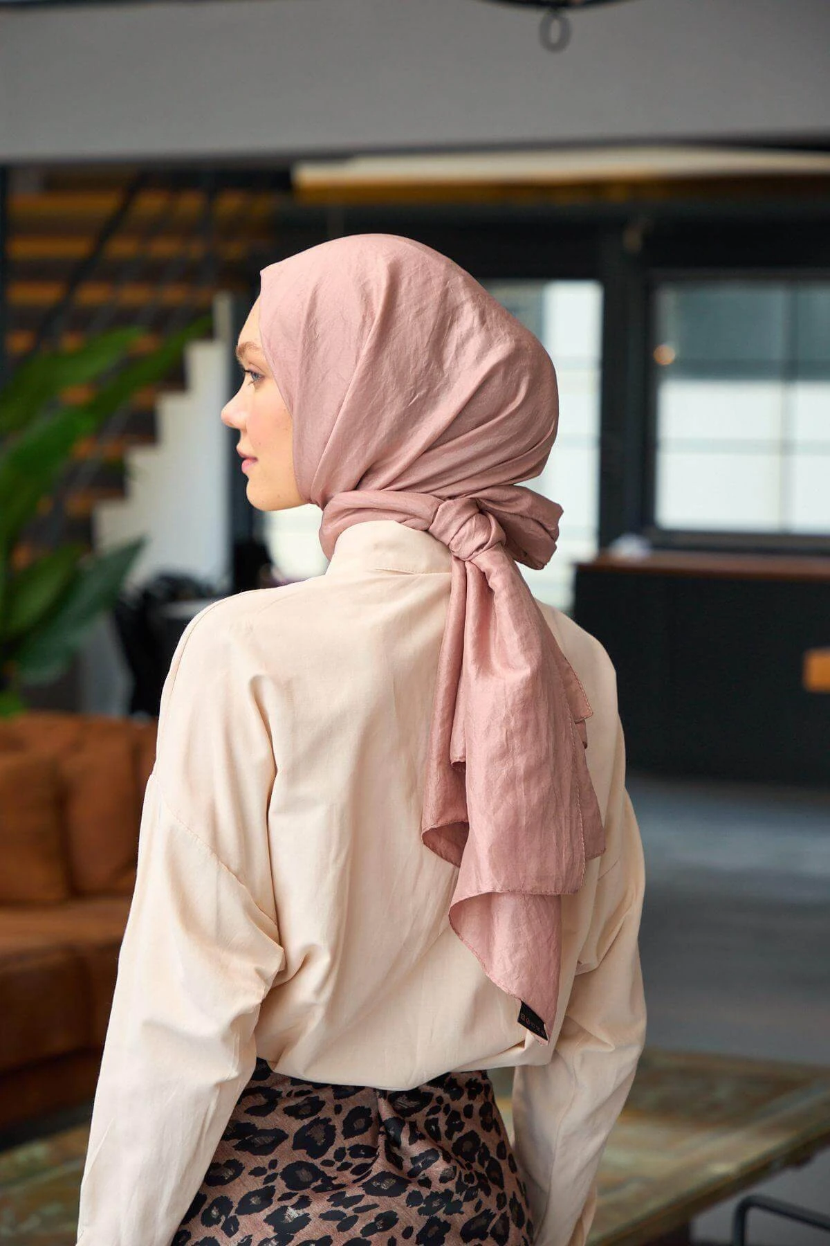 Düz Desen Vual Şal Gül Pembe Vual İpek Şal - 9800-28