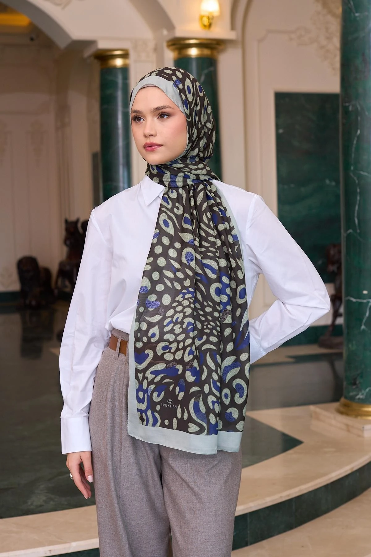İpekhan Soft Şal Acı Kahve Mavi 3050-02
