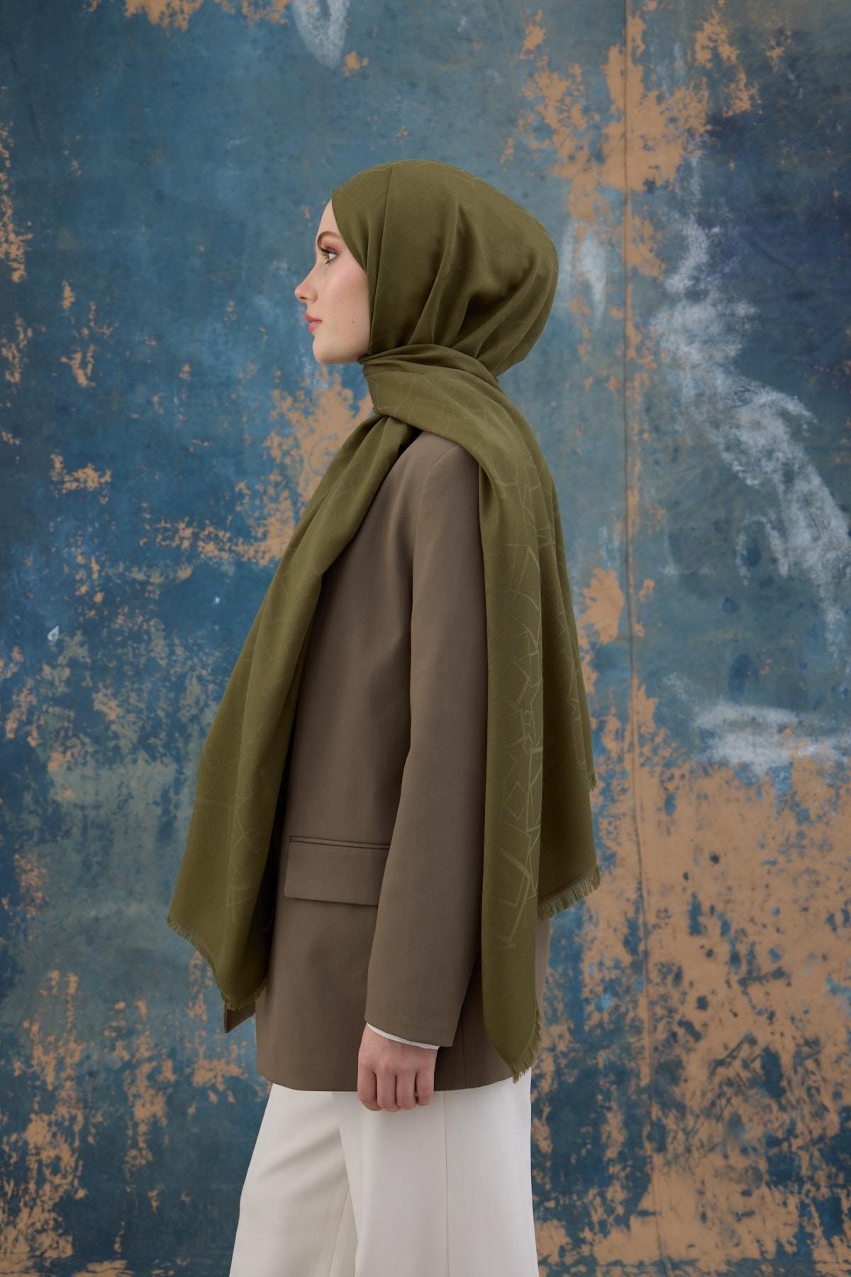 Kare Desen Pamuk Jakar Şal Yeşil 8012-08