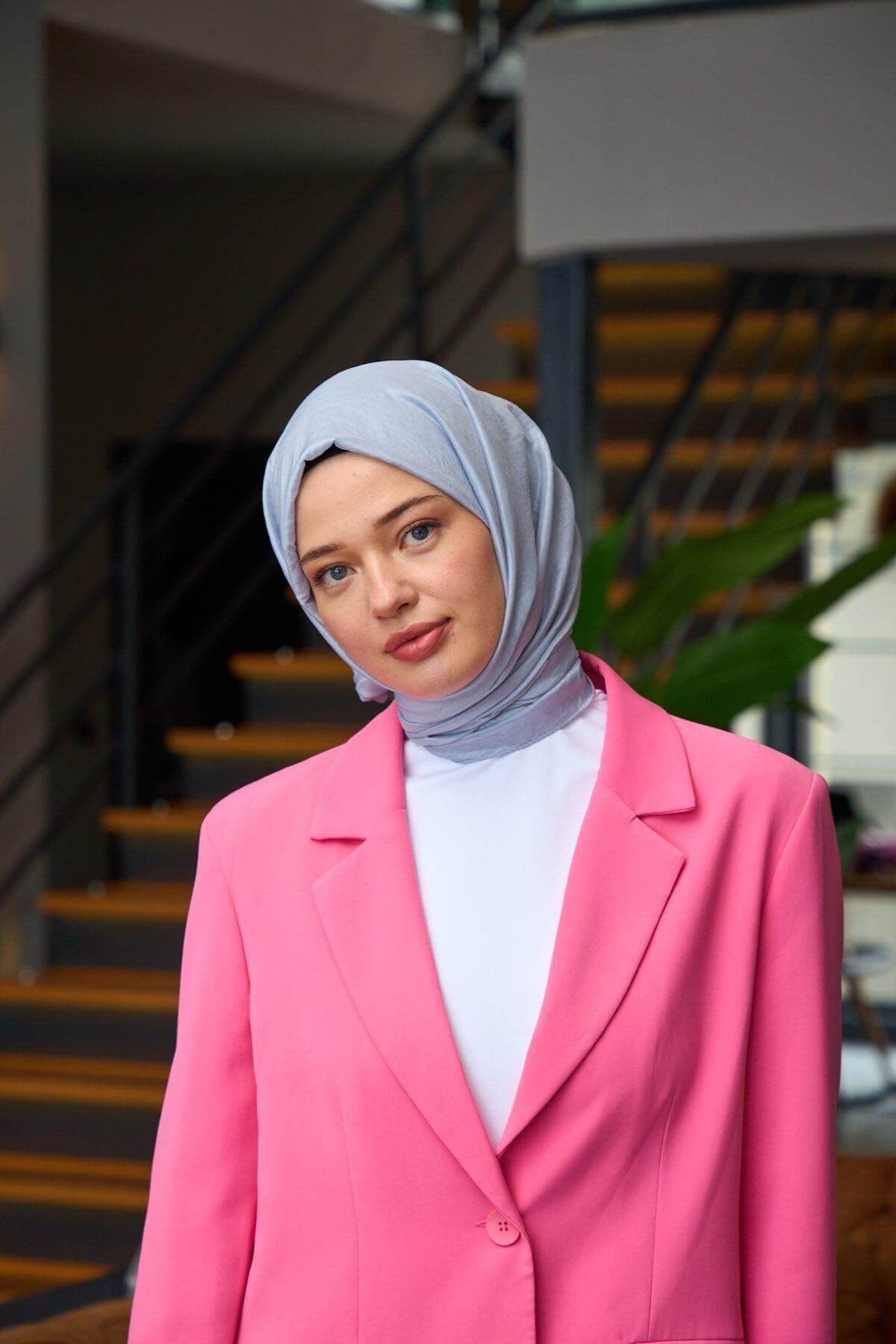 Düz Desen Vual Şal Gri Menekşe Vual İpek Şal - 9800-34