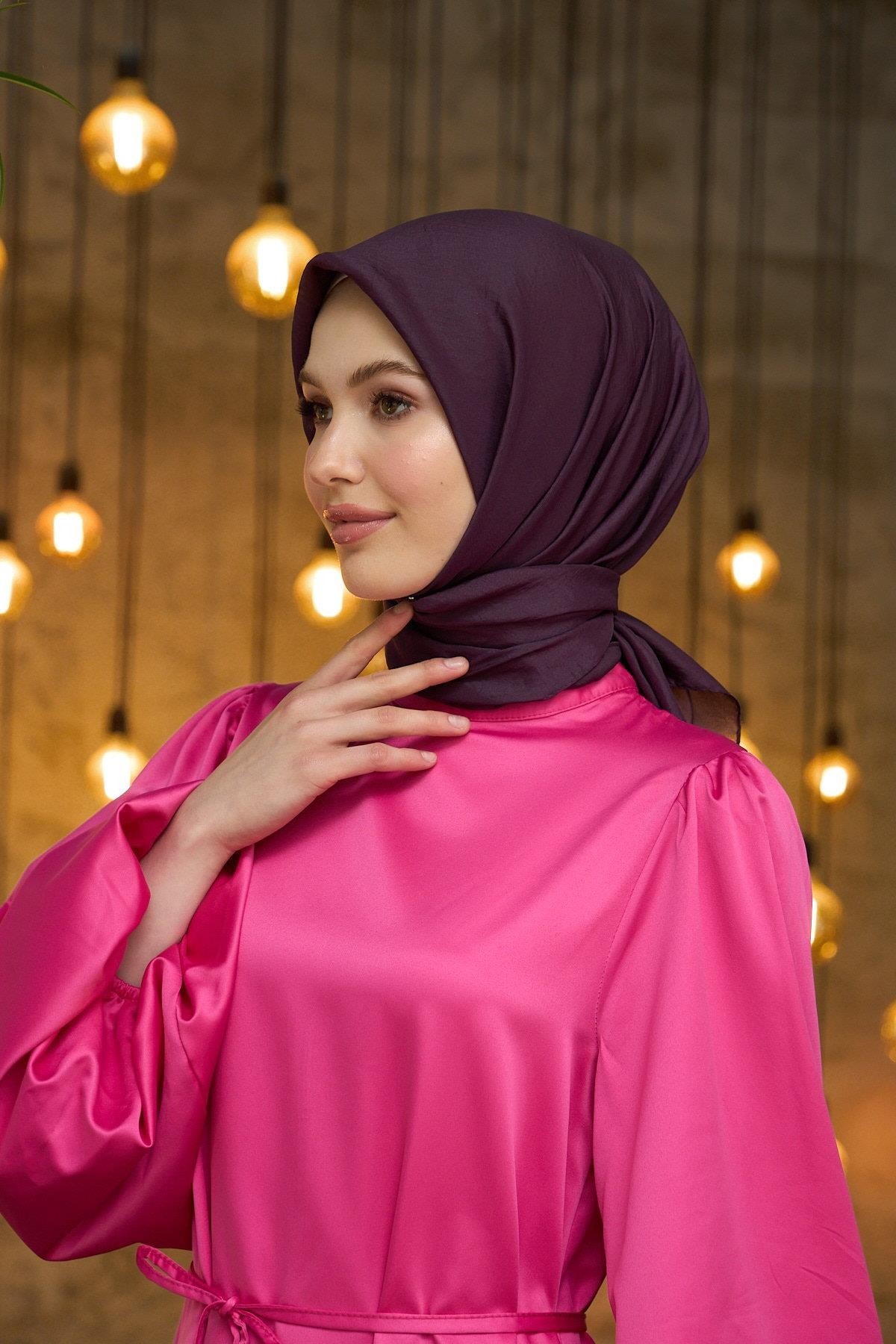 Düz Desen Vual Eşarp Mürdüm Vual İpek Eşarp - 10100-26