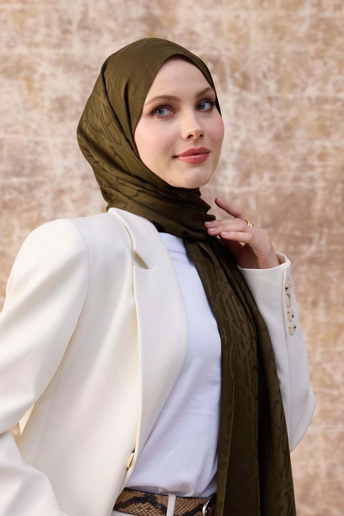 Fall Winter İpeksi Jakar Şal Haki 9020-02