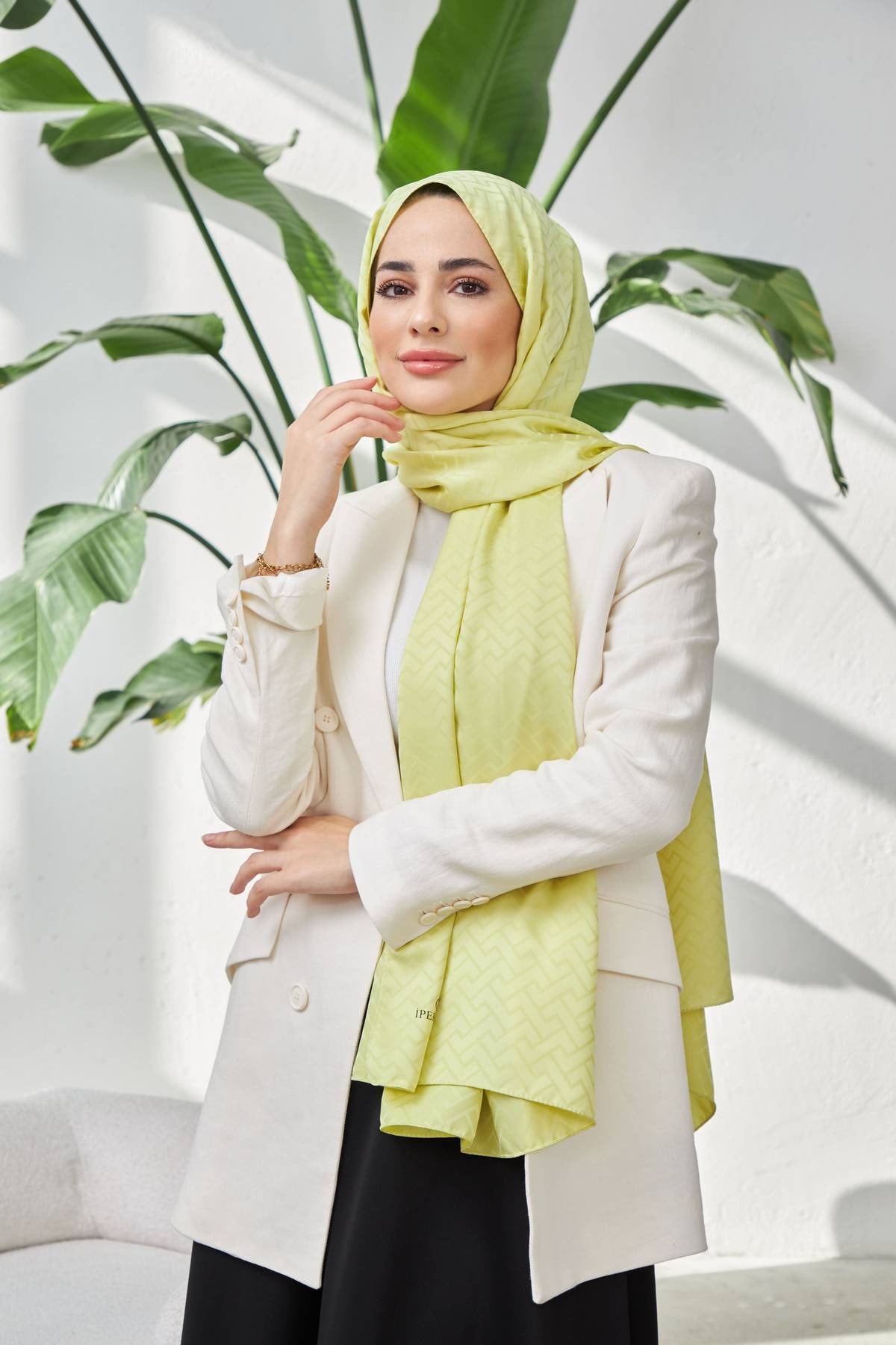 Lego Desen İpeksi Jakar Şal Fıstık Yeşili 9004-21