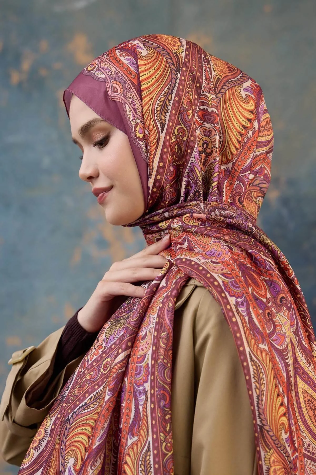 Şal Desen Vual Şal Gül Kurusu Vual İpek Şal - 9801-21