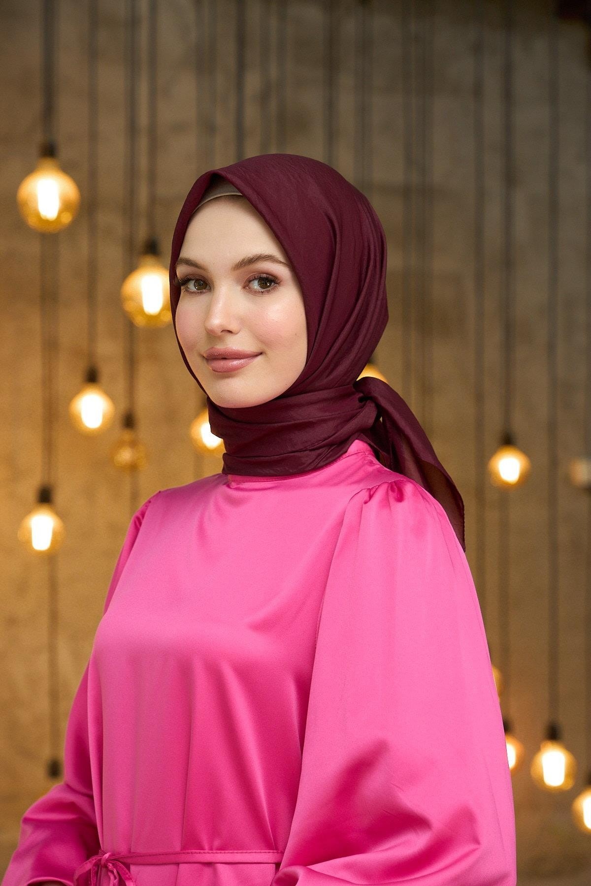 Düz Desen Vual Eşarp Bordo Vual İpek Eşarp - 10100-28