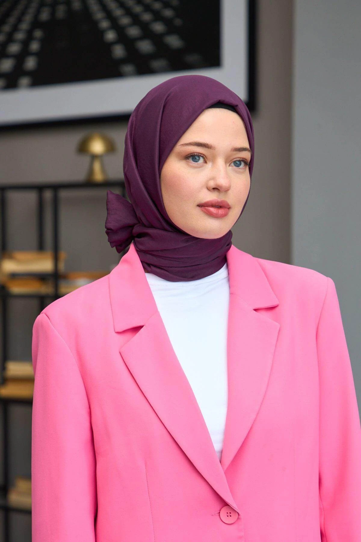 Düz Desen Vual Şal Patlıcan Vual İpek Şal - 9800-32