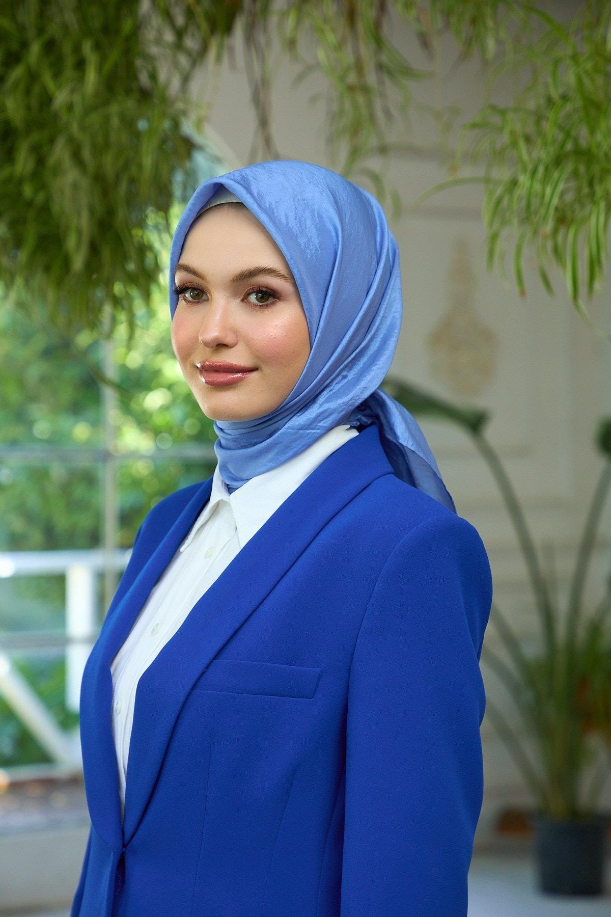 Düz Desen Vual Eşarp Bebe Mavi Vual İpek Eşarp - 10100-15