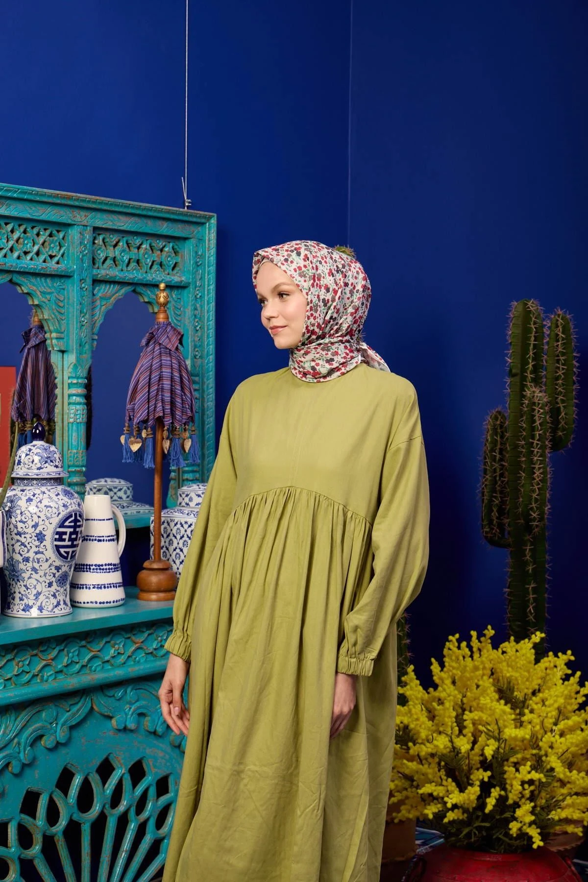 Marrakech Koleksiyon Soft Eşarp Soluk Sarı Kırmızı 1193-29