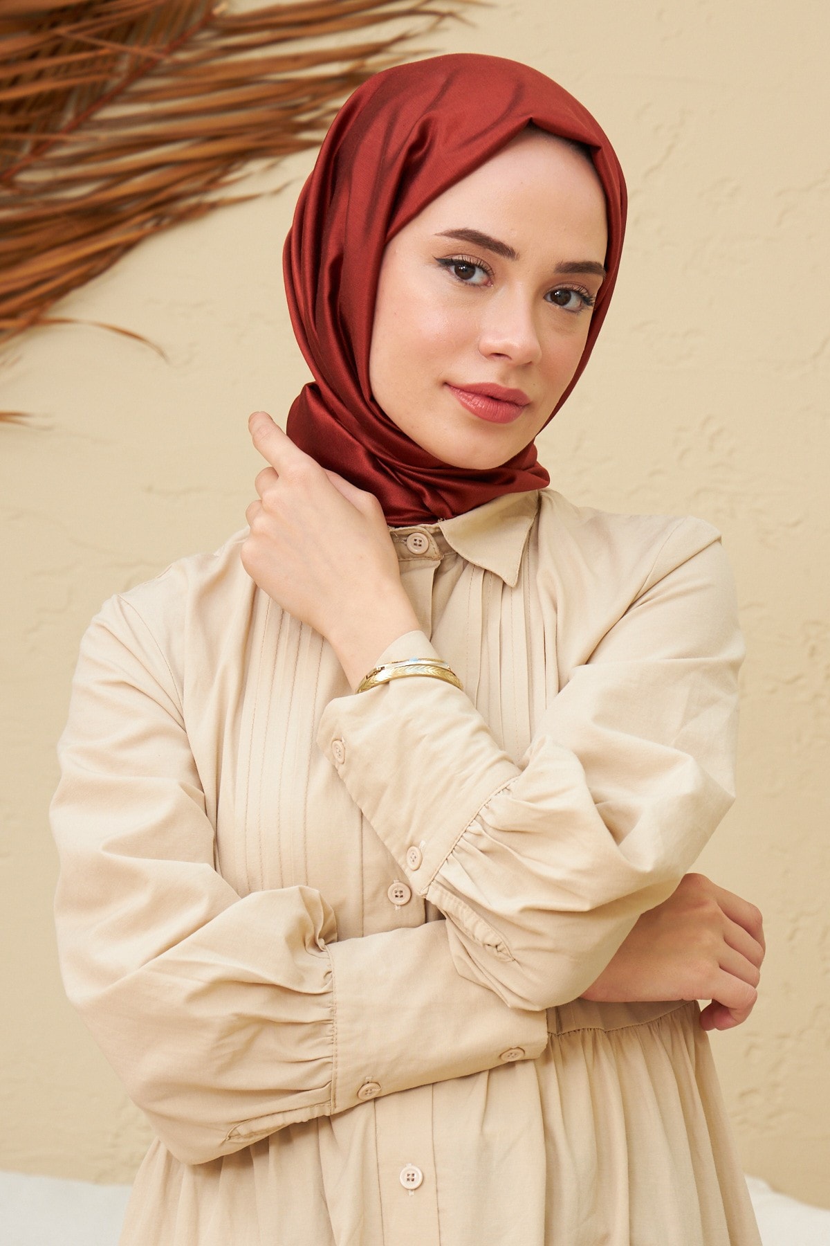 Kızıl Bakır Düz Çift Taraflı İpek Şal Modeli