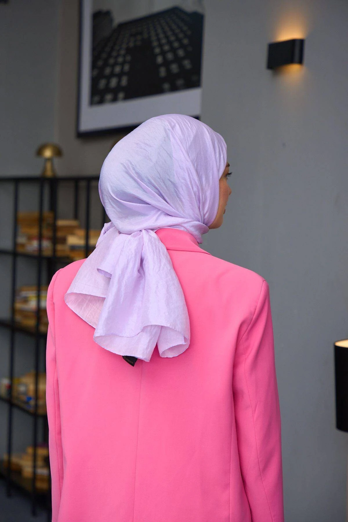 Düz Desen Vual Şal Lila Vual İpek Şal - 9800-25