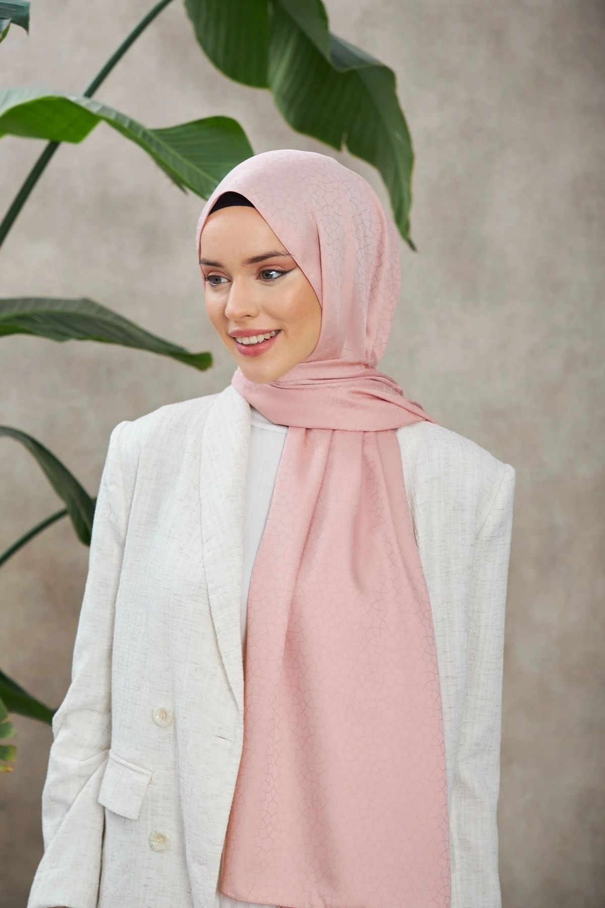 Alesa Desen İpeksi Jakar Şal Pudra 9003-22