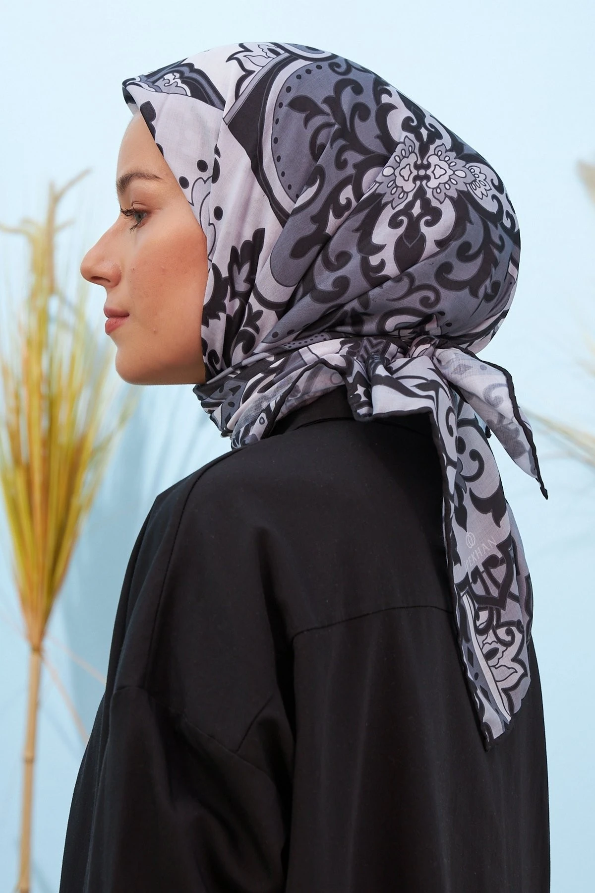 Mozaik Siyah Pamuk Viskon Eşarp