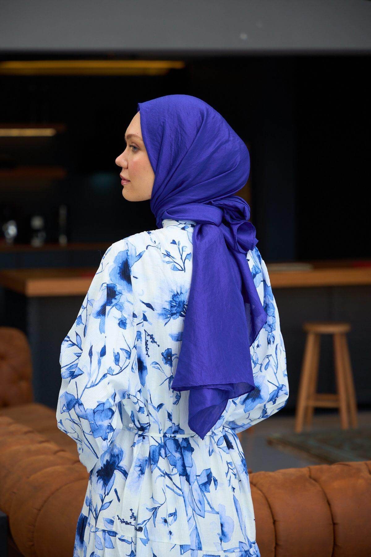 Düz Desen Vual Şal Mor Vual İpek Şal - 9800-08