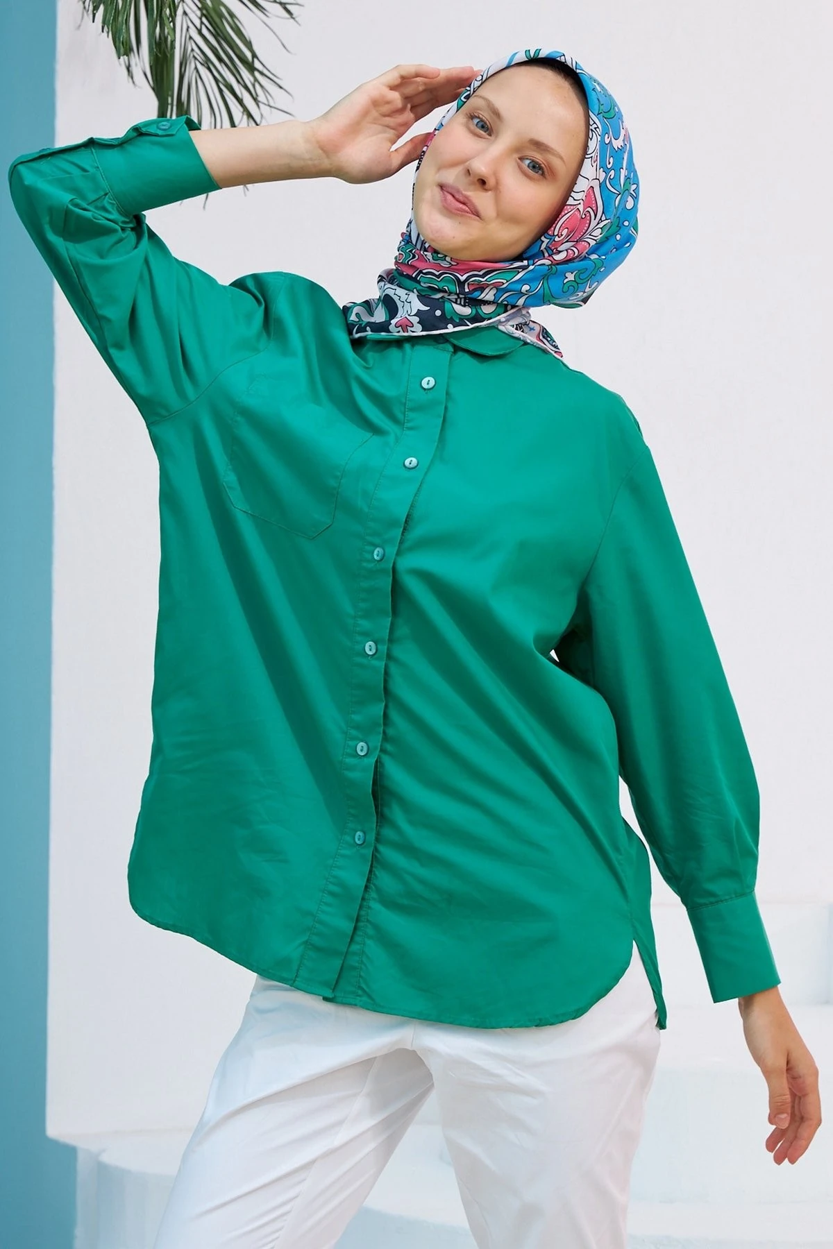 Mozaik Benetton Yeşil Pamuk Viskon Eşarp