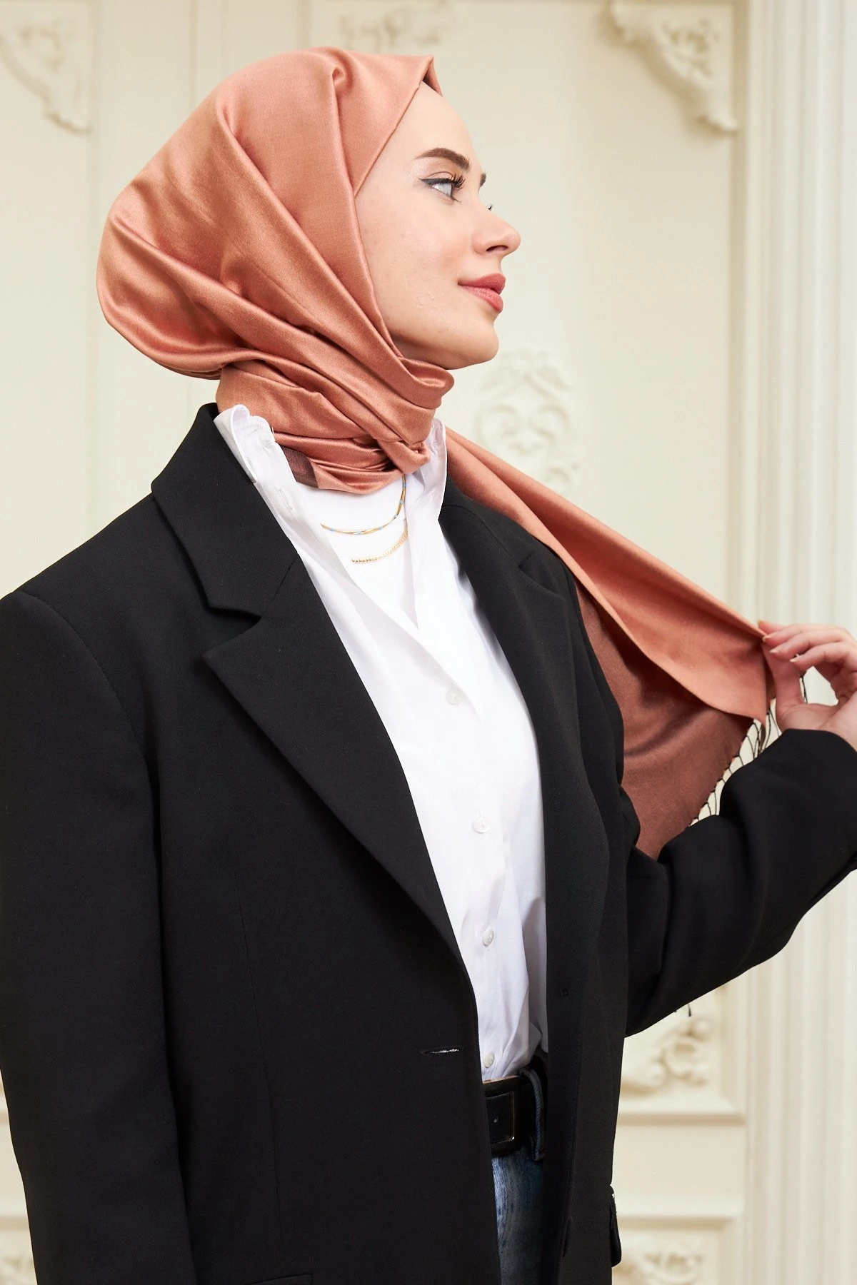 Fondoten Düz Çift Taraflı İpek Şal Modeli