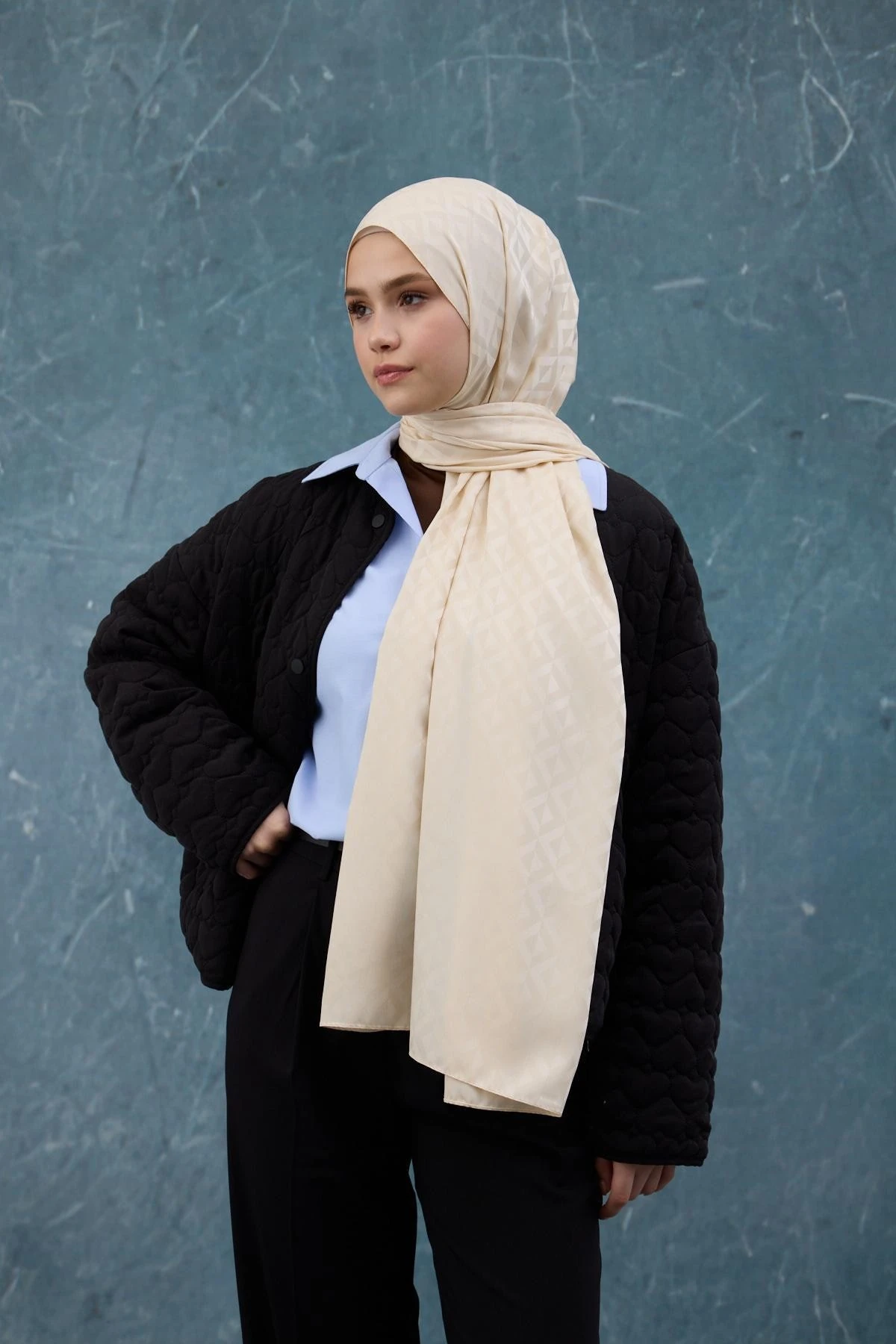 Fall Winter İpeksi Jakar Şal Krem 9019-24