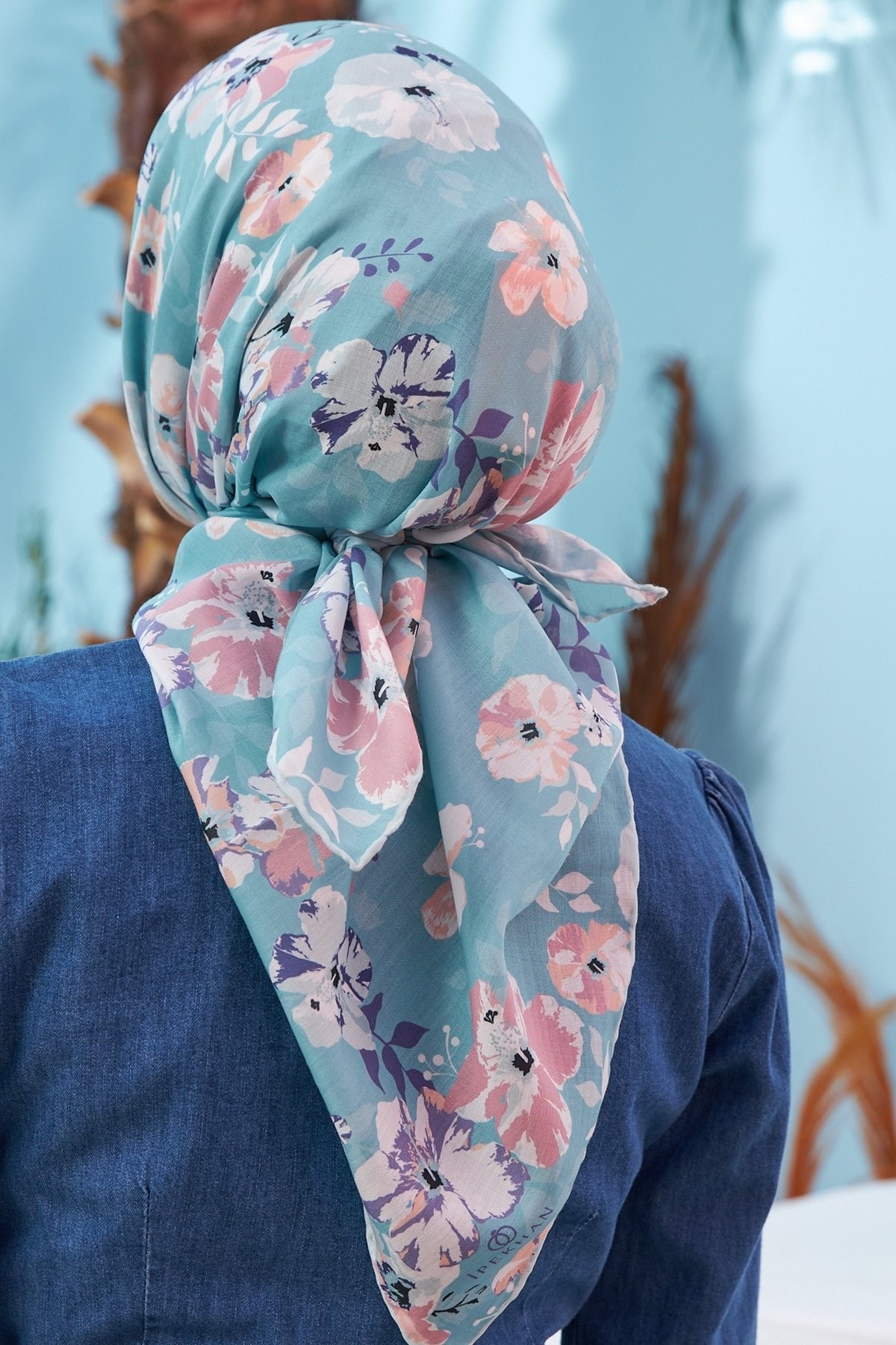 Çiçek Bahçesi Su Yeşili Pamuk Viskon Eşarp