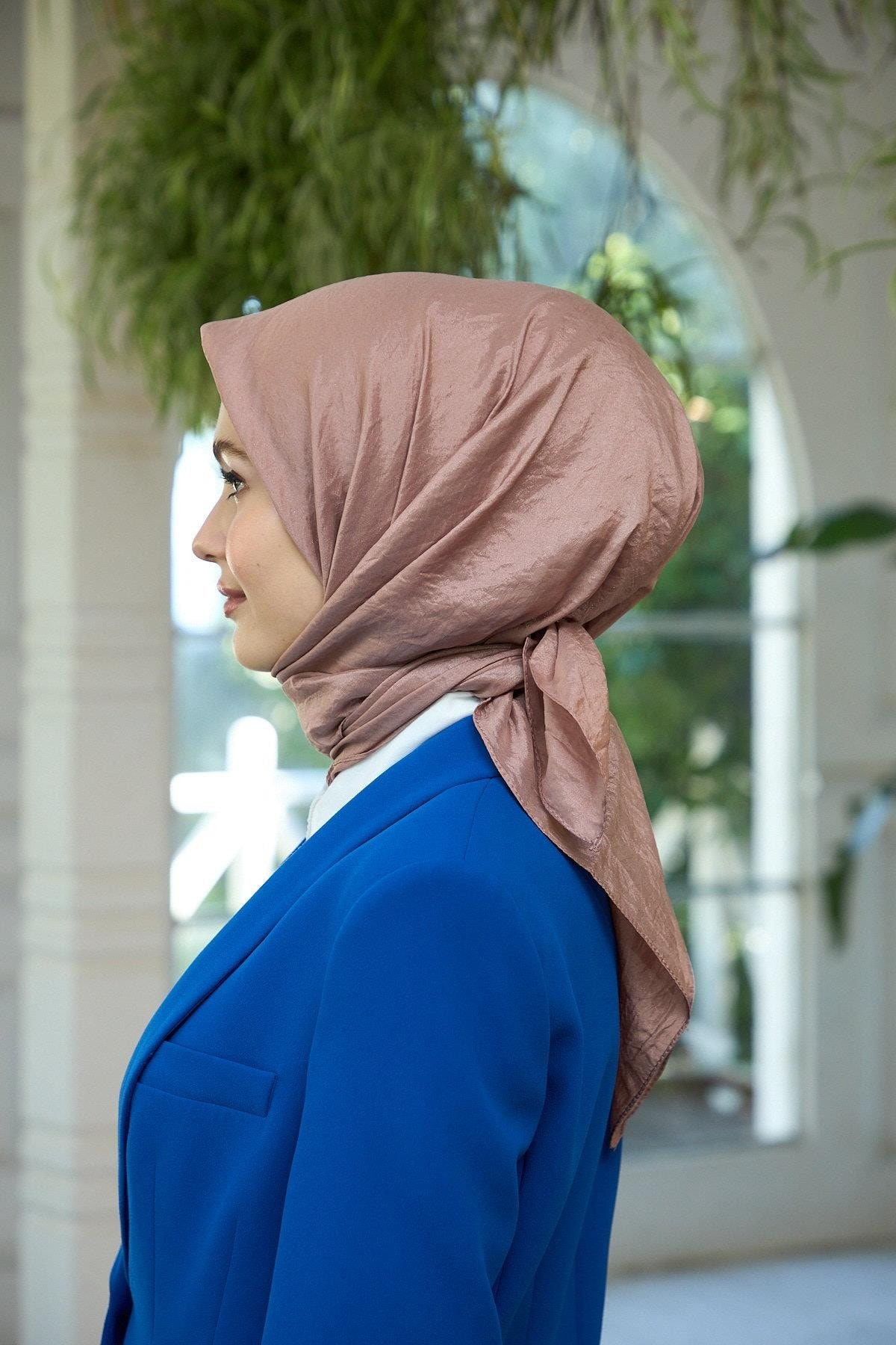 Düz Desen Vual Eşarp Kahve Vizon Vual İpek Eşarp - 10100-08