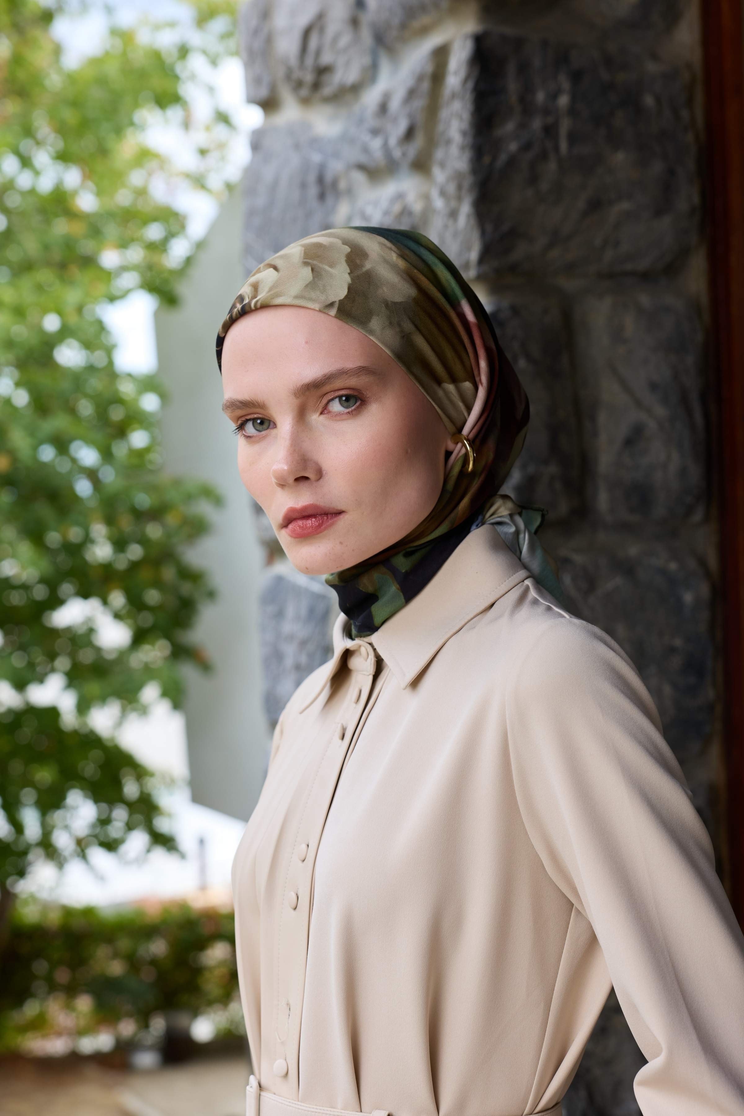 Winter Bloom Soft Eşarp 1239 - Zeytin Kahve