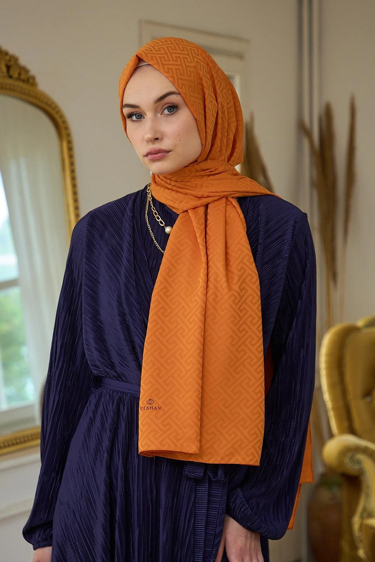 Yaz Işıltısı Koleksiyonu İpeksi Jakar Şal Turuncu 9017-26