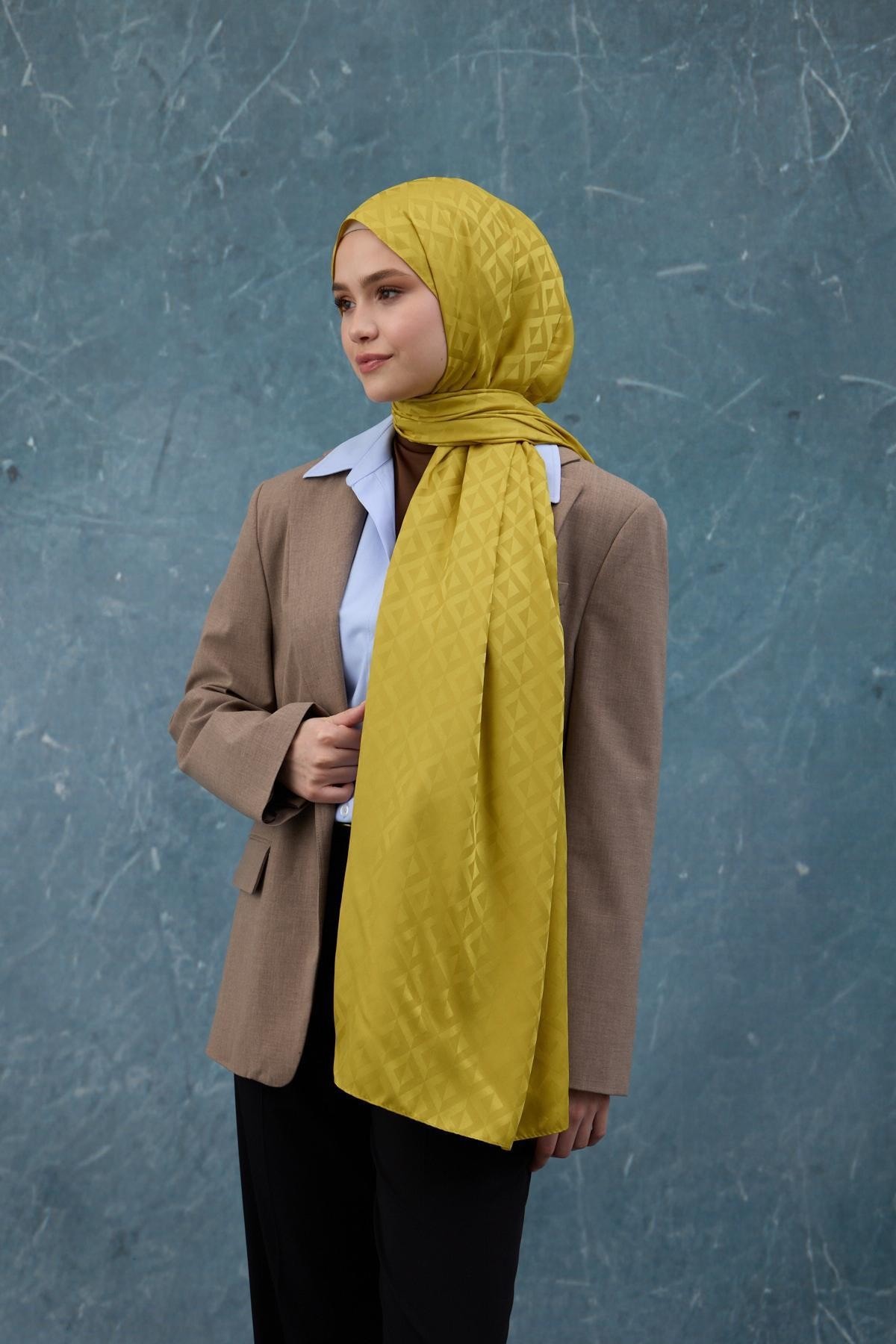 Fall Winter İpeksi Jakar Şal Yağ Yeşili 9019-04