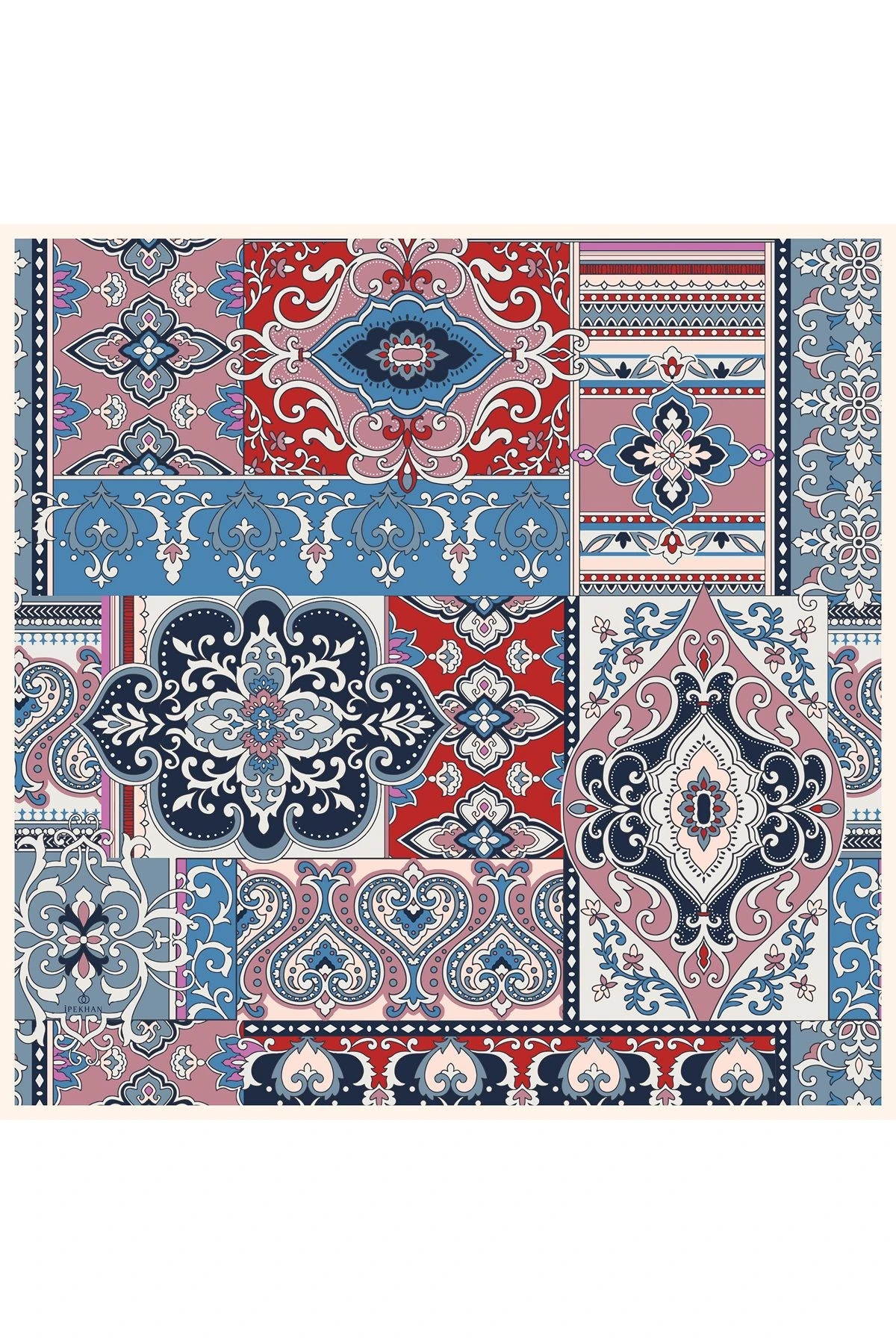 Mozaik Mavi Pamuk Viskon Eşarp