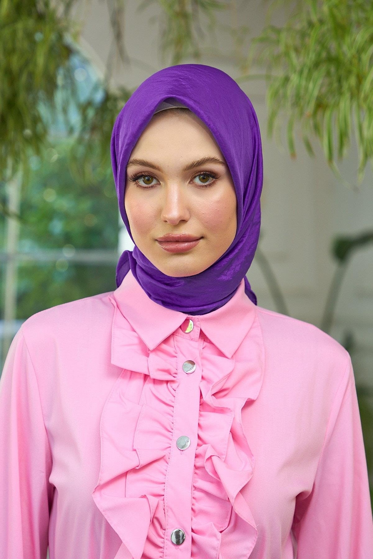 Düz Desen Vual Eşarp Mor Vual İpek Eşarp - 10100-01