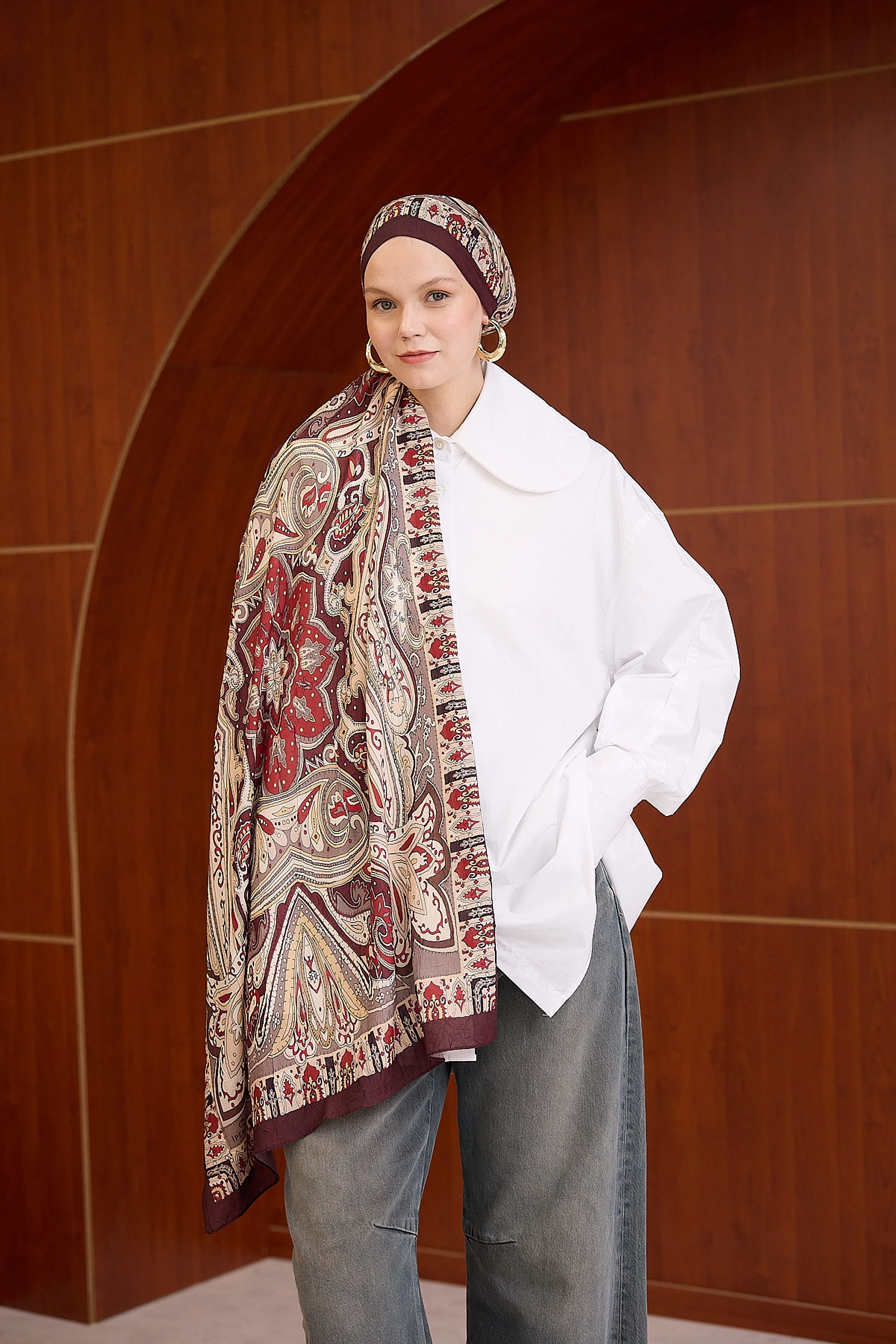 Bambu Kraş Şal 7002 - Bordo Kırmızı