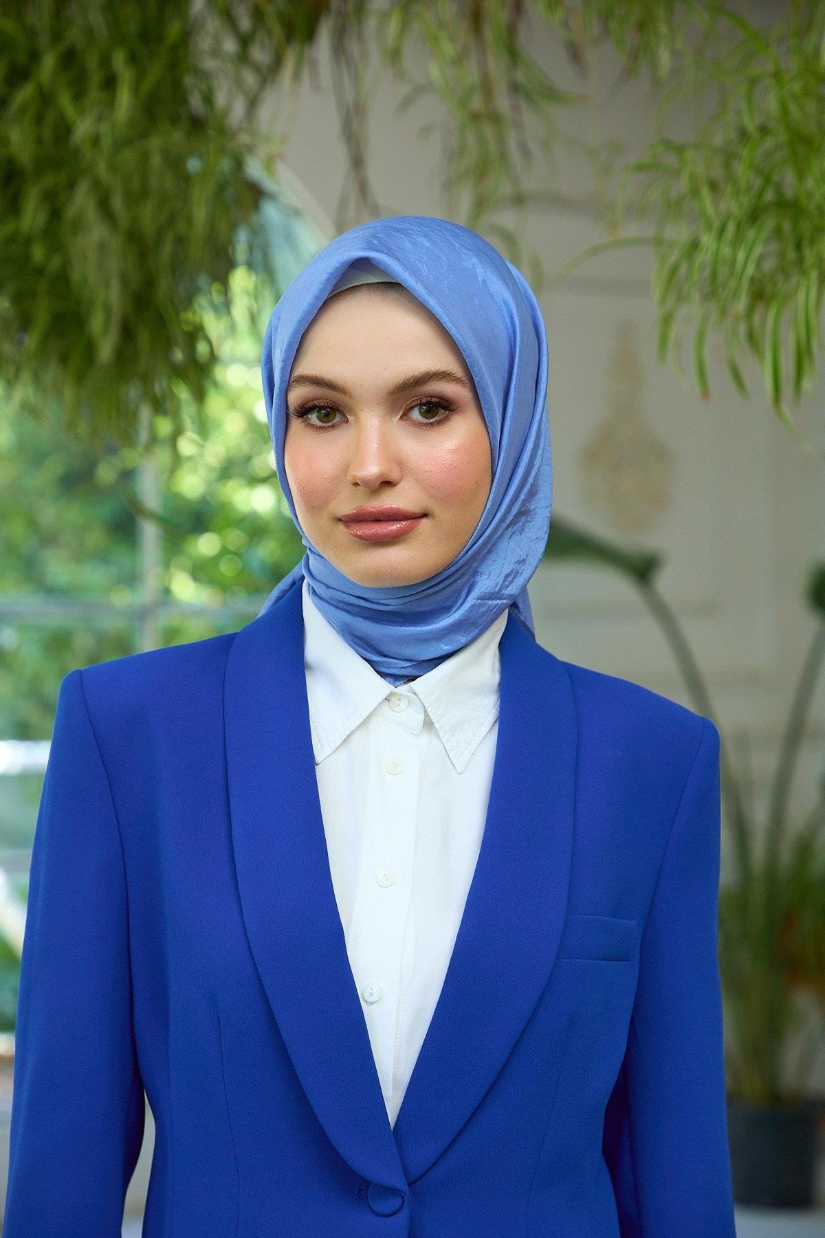 Düz Desen Vual Eşarp Bebe Mavi Vual İpek Eşarp - 10100-15