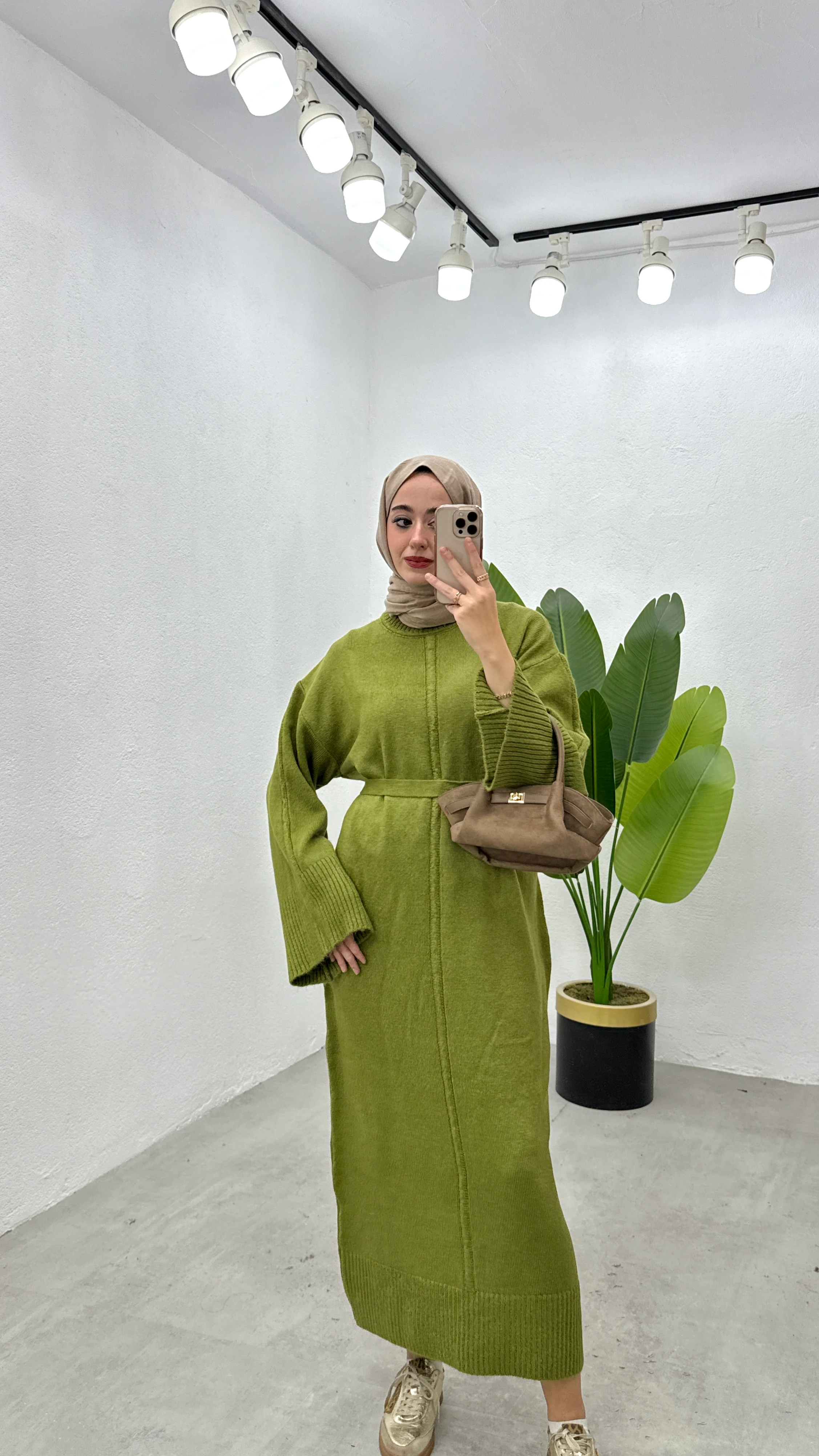 Basic Triko Elbise - Yeşil