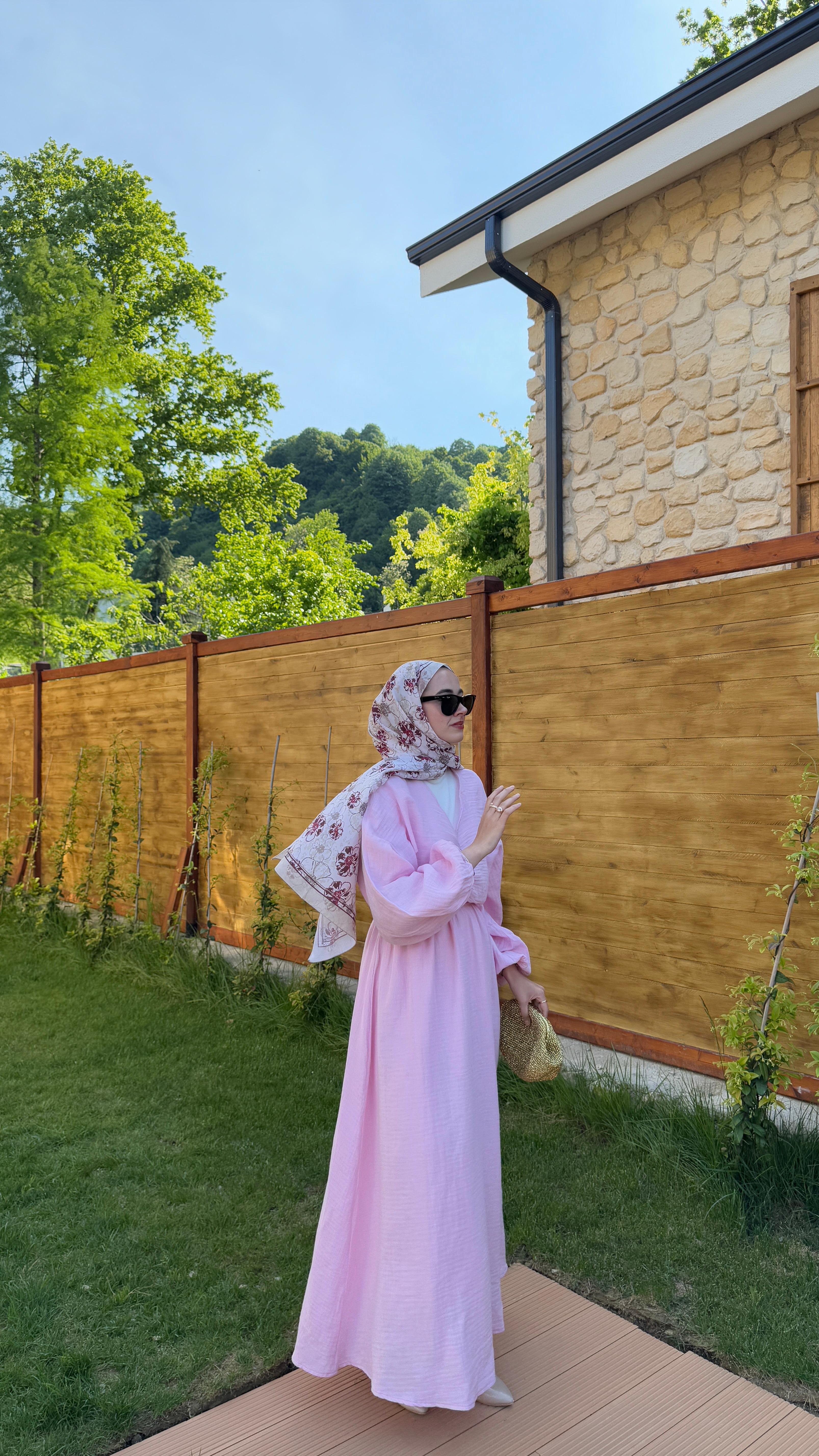 Müslin Oversize Elbise - Pembe
