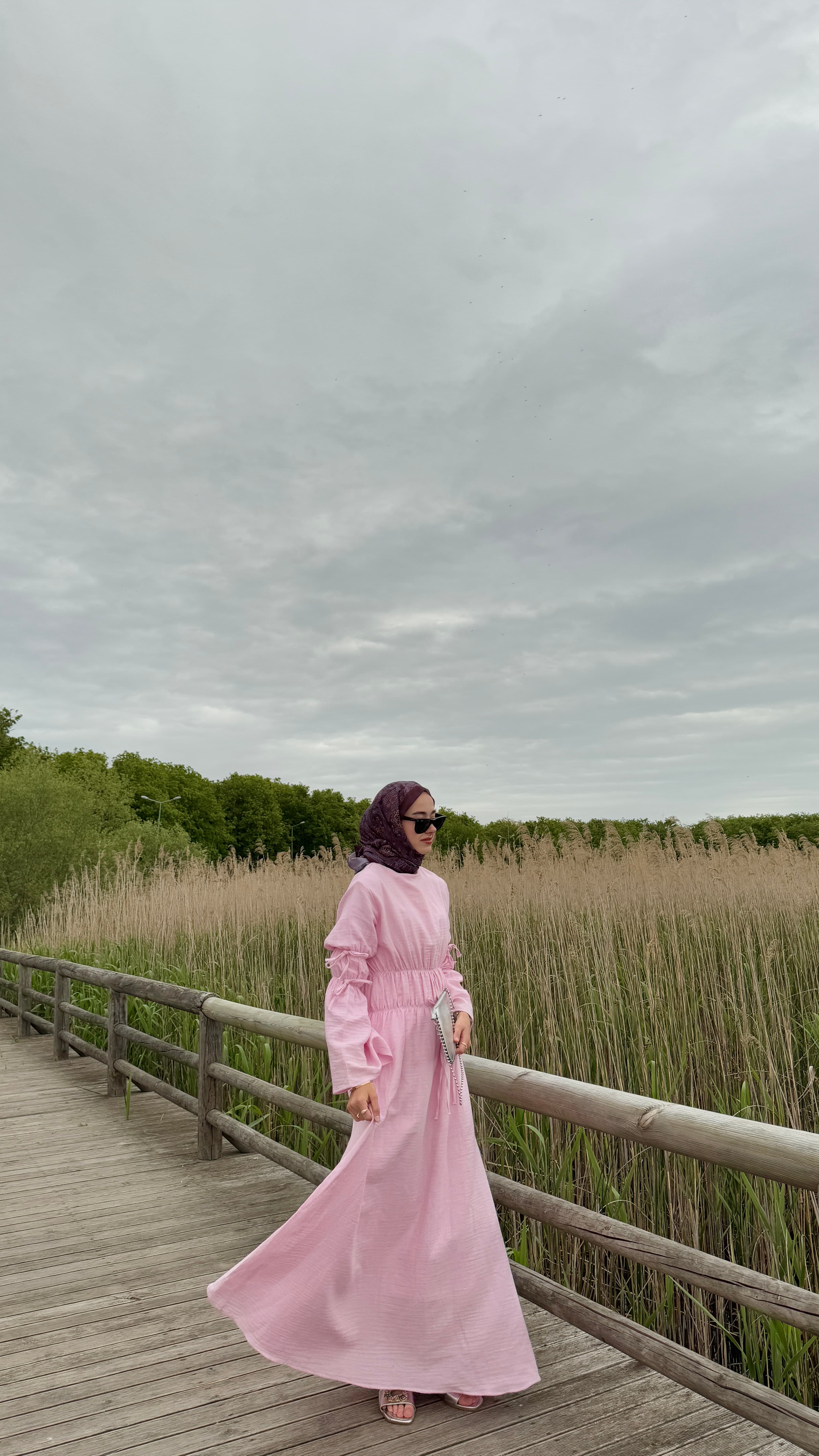 Lalin Büzgülü Müslin Elbise - Pembe