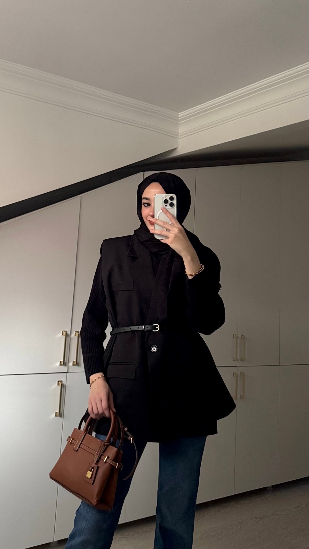 Oversize Kemerli Yelek - Siyah