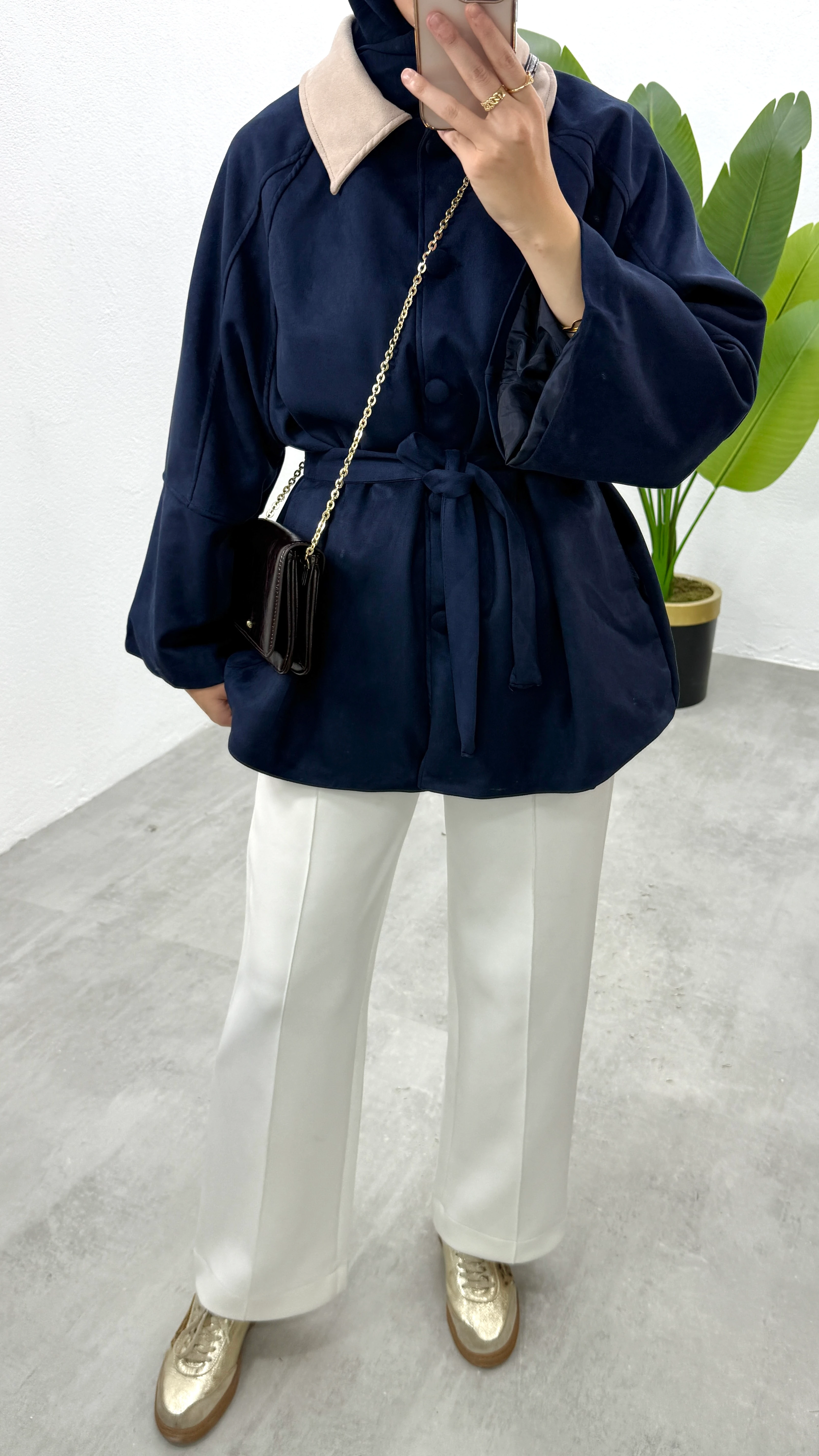 Düğmeli Süet Ceket - Lacivert