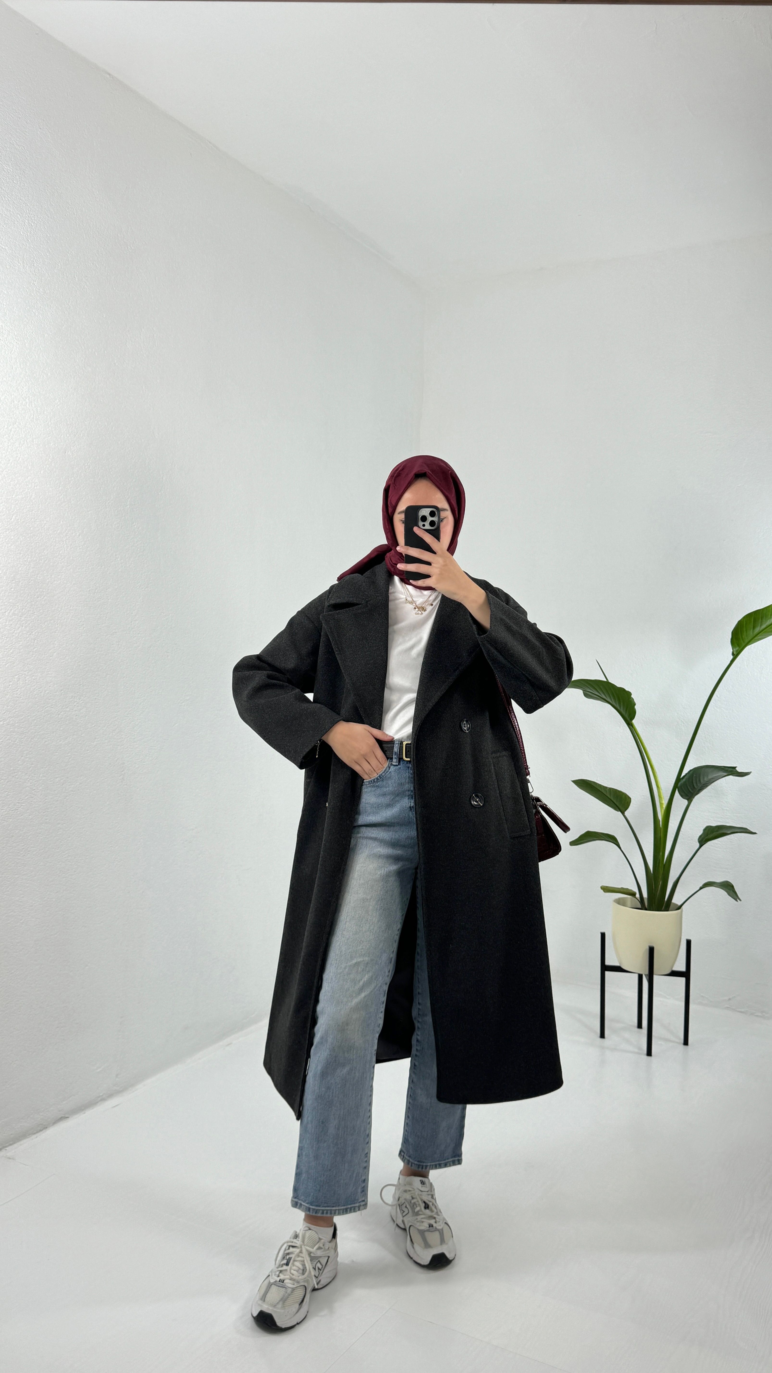 Oversize Astarlı Kaşe Kaban