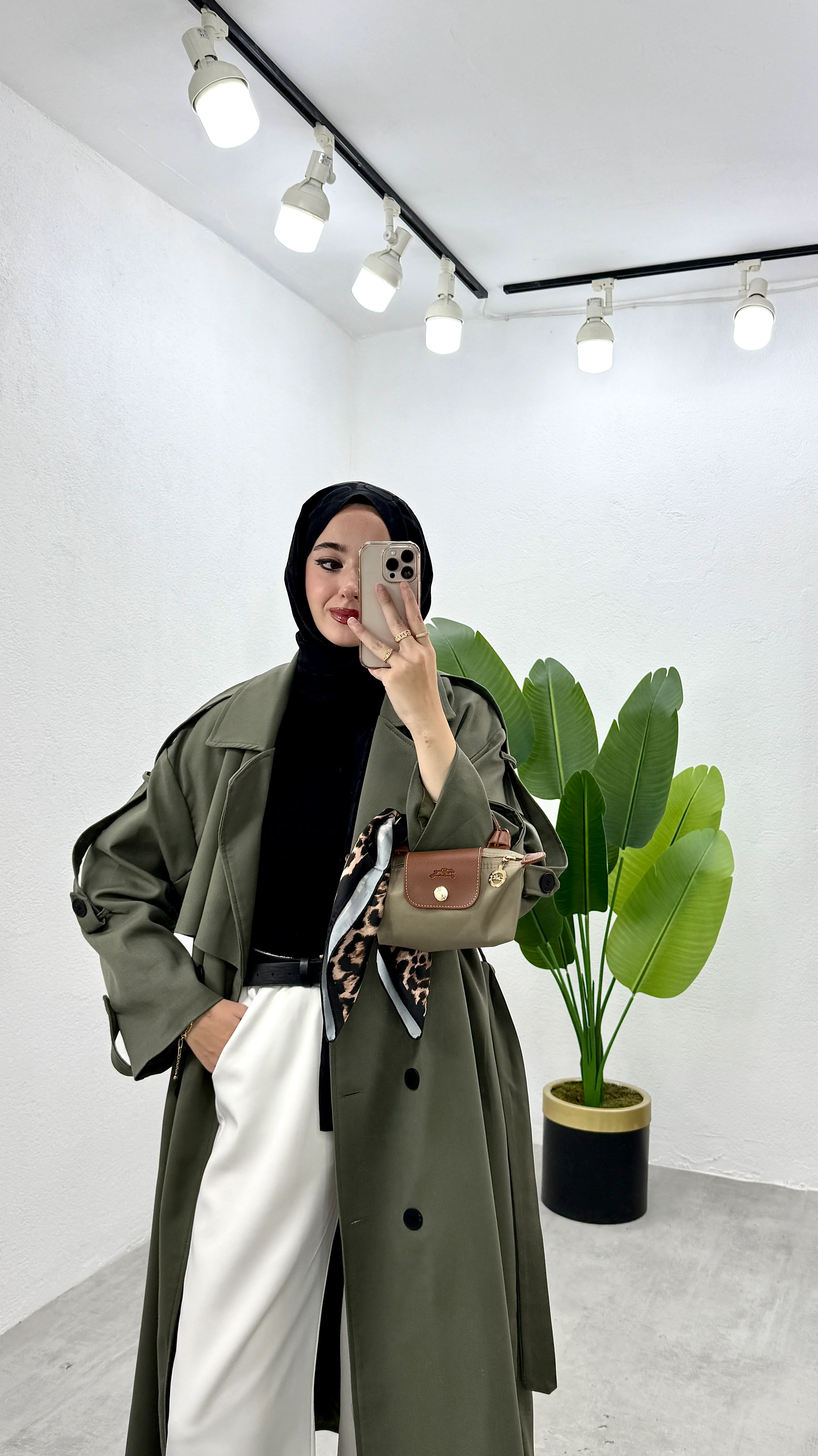 Tasarım Astarlı Trençkot - Haki