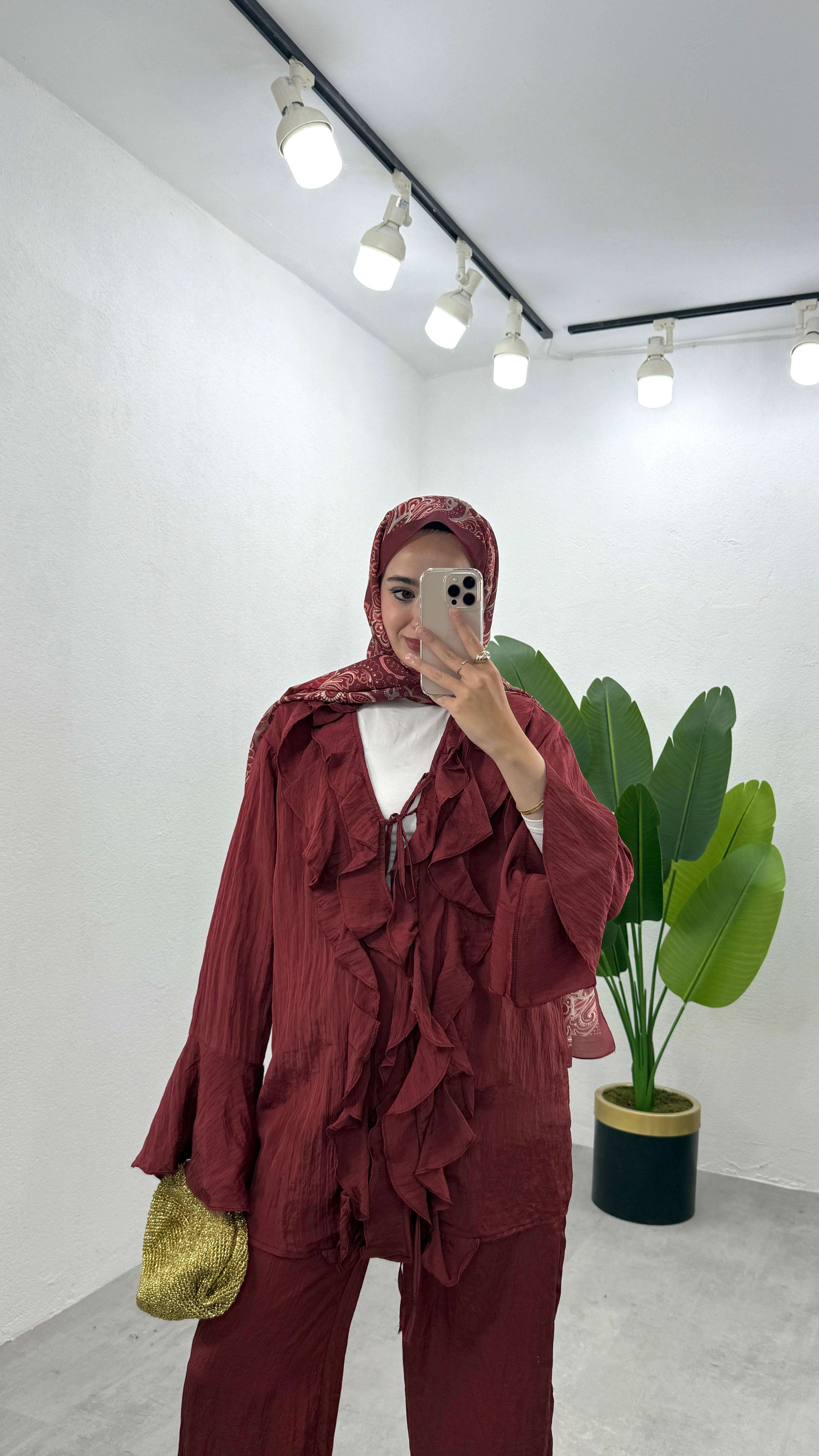 Fırfır Kimono Takım - Bordo