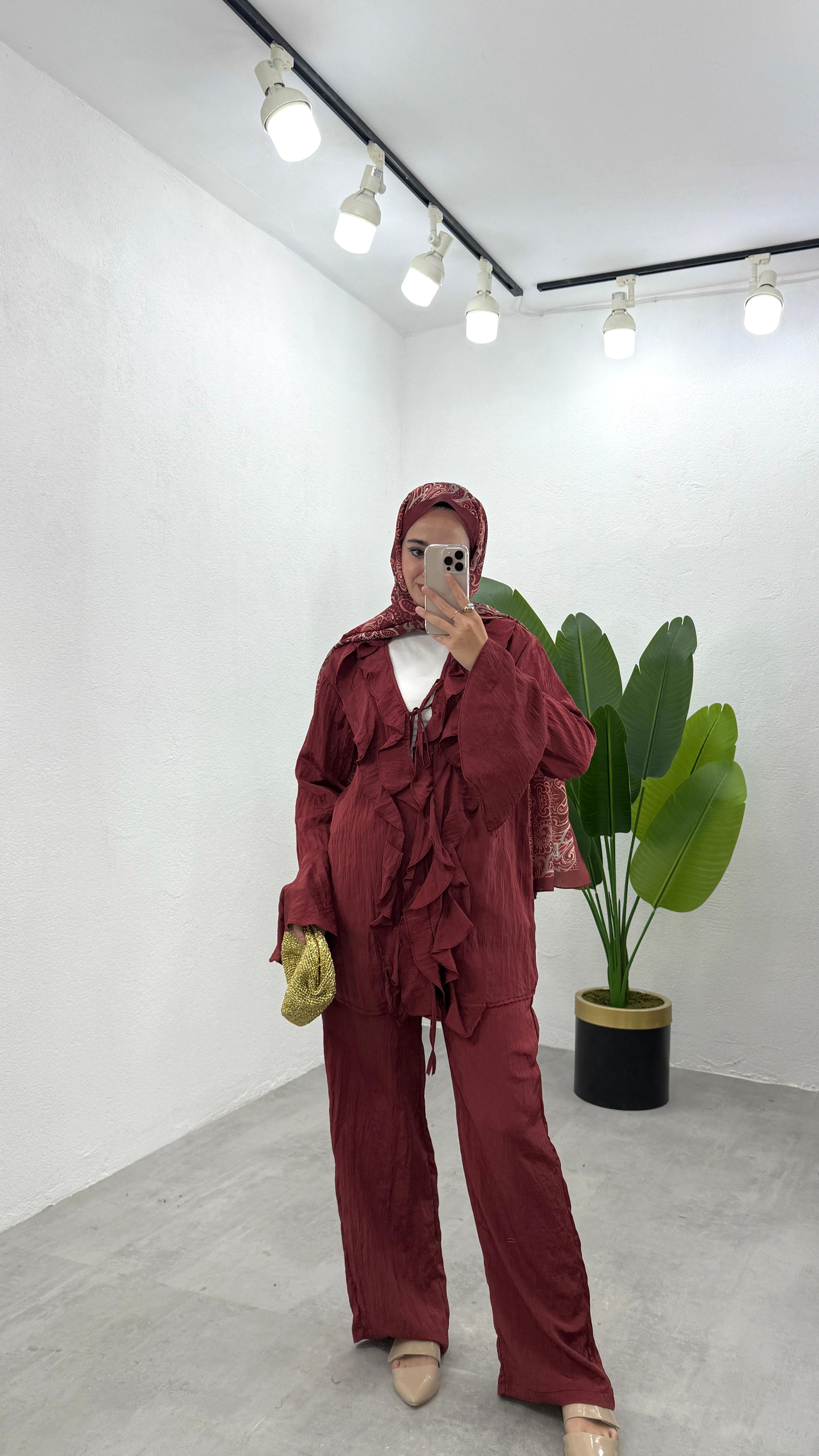 Fırfır Kimono Takım - Bordo