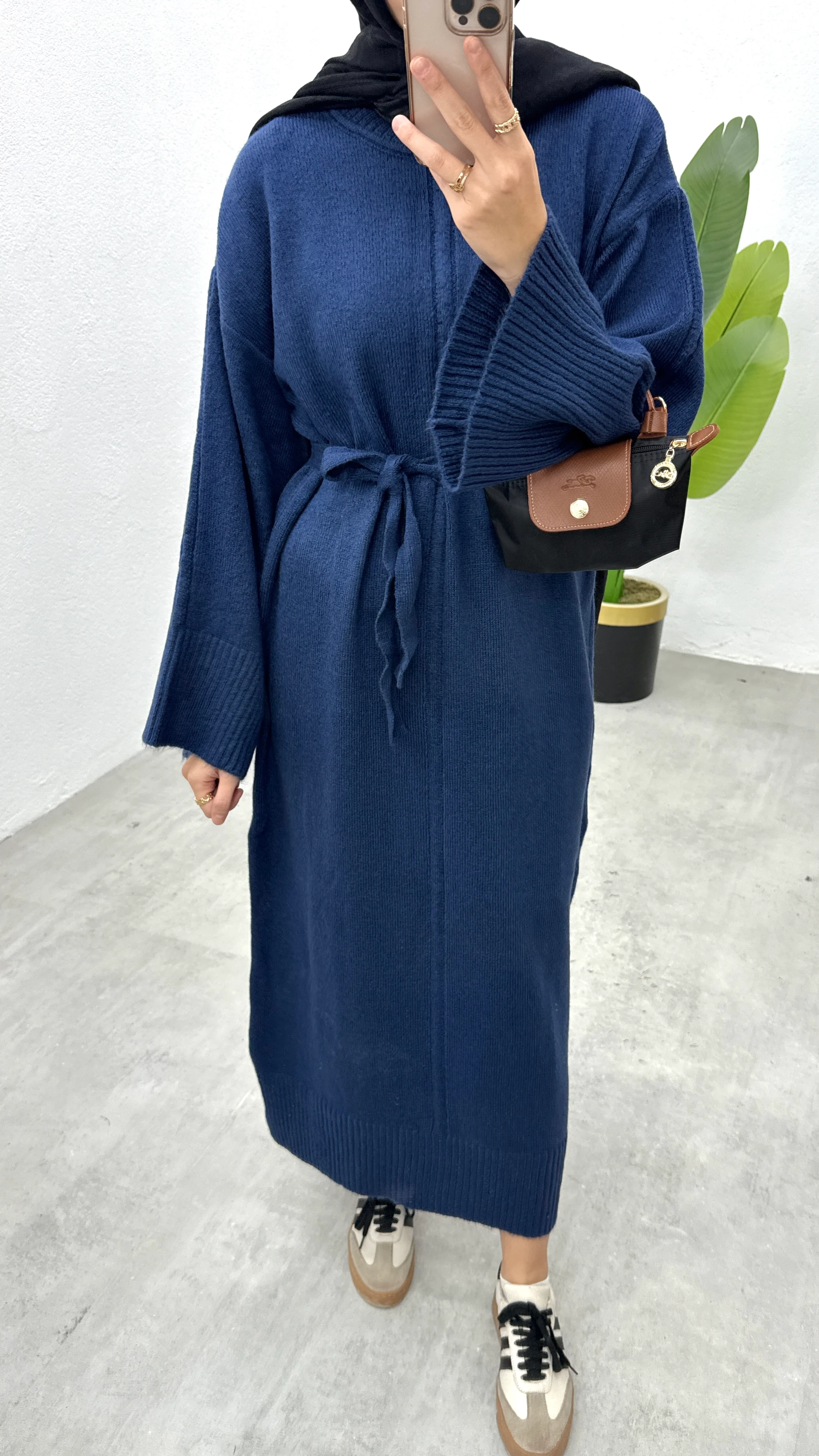 Basic Triko Elbise - Saks Mavisi