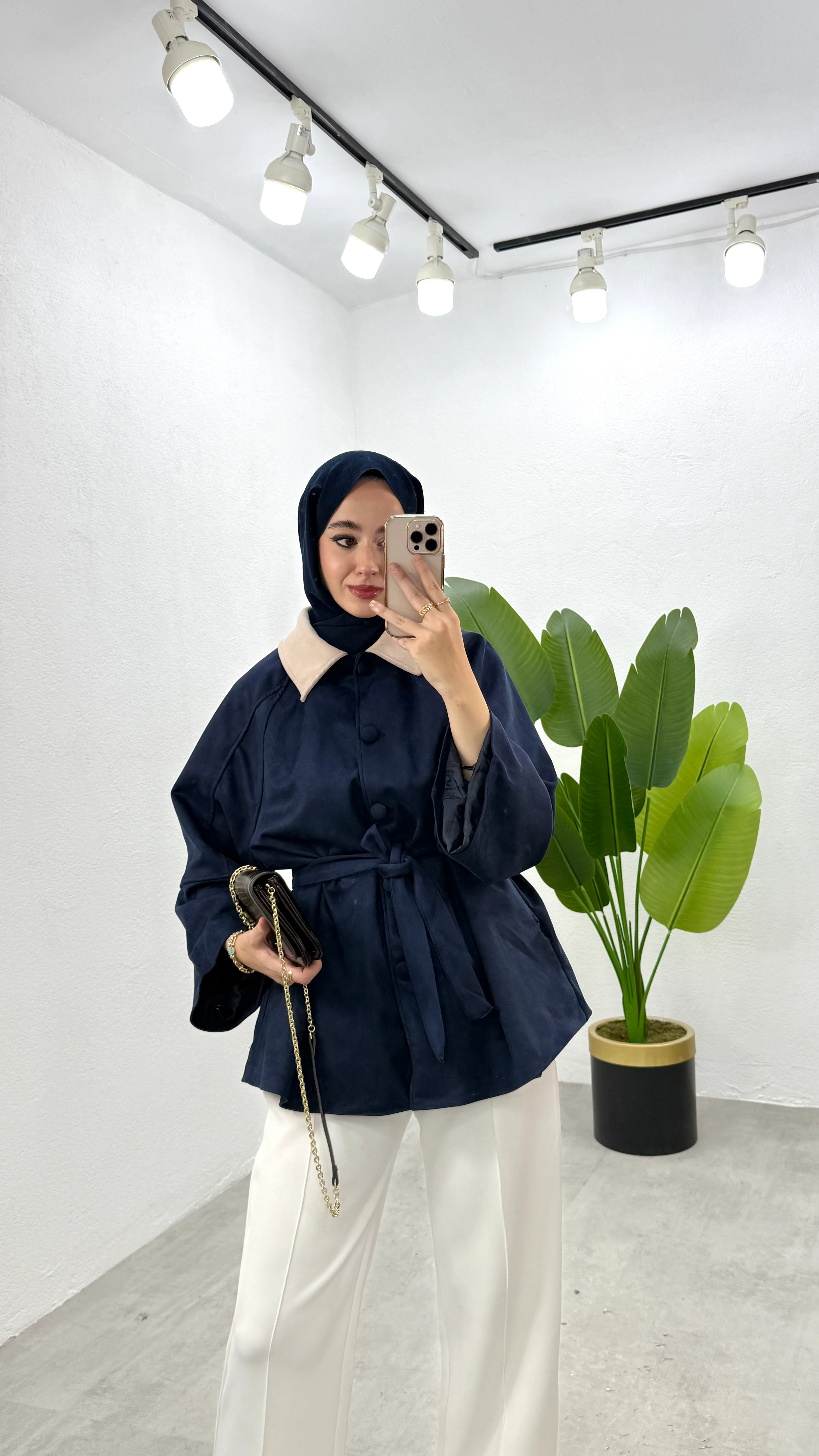 Düğmeli Süet Ceket - Lacivert