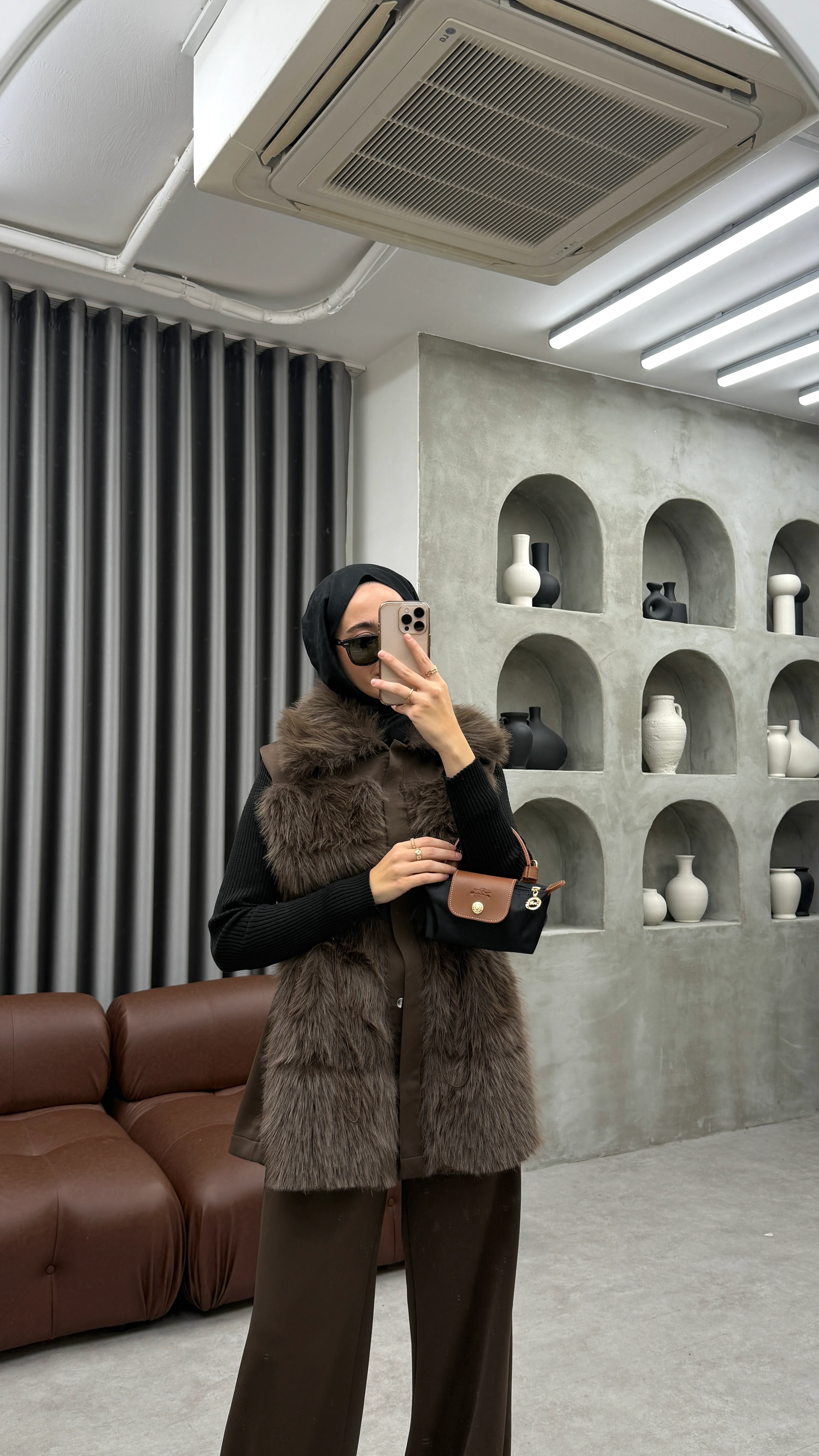 Parla Scuba Kürklü Takım - Kahve