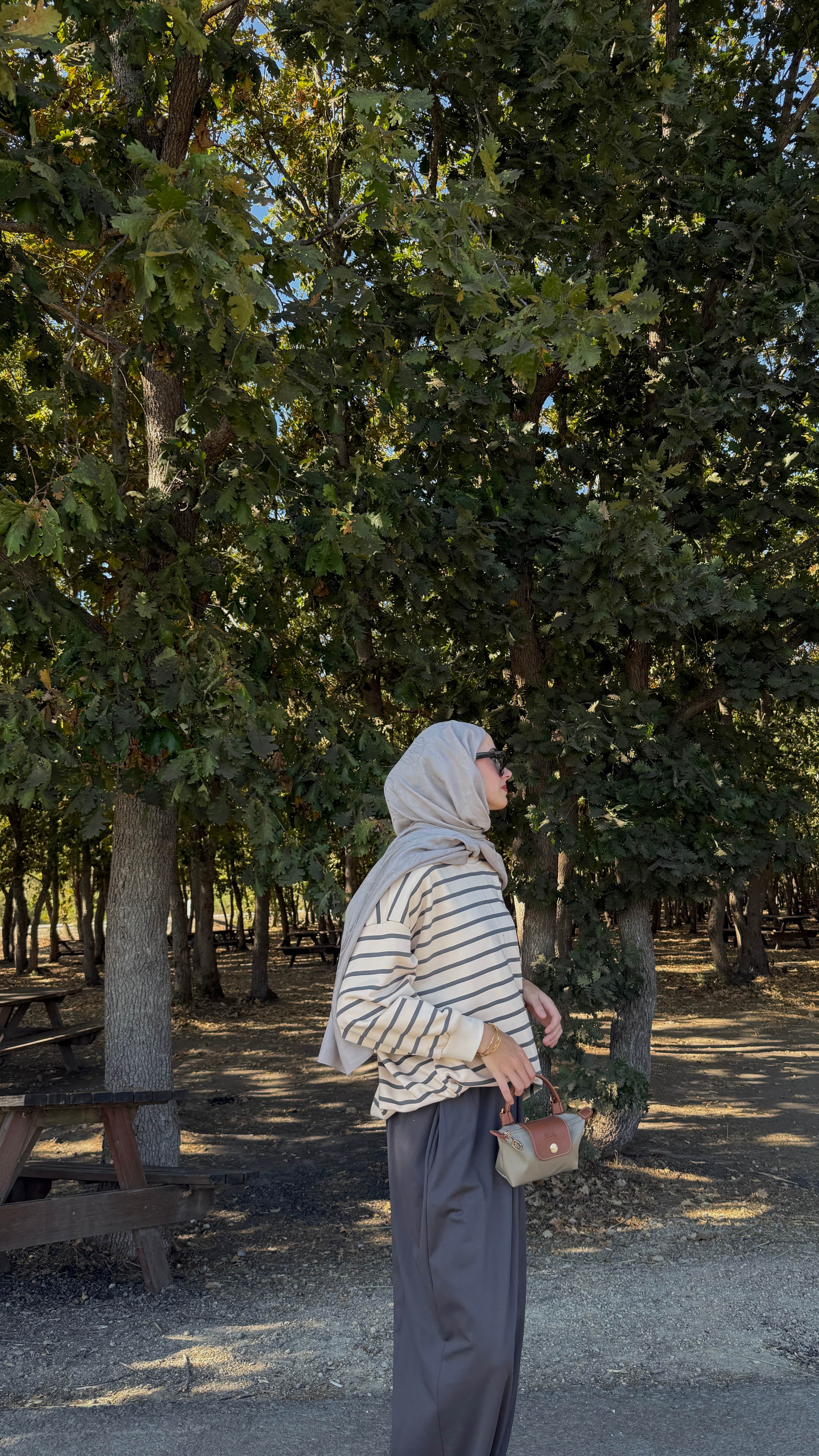 Çizgili Oversize Sweat - Gri