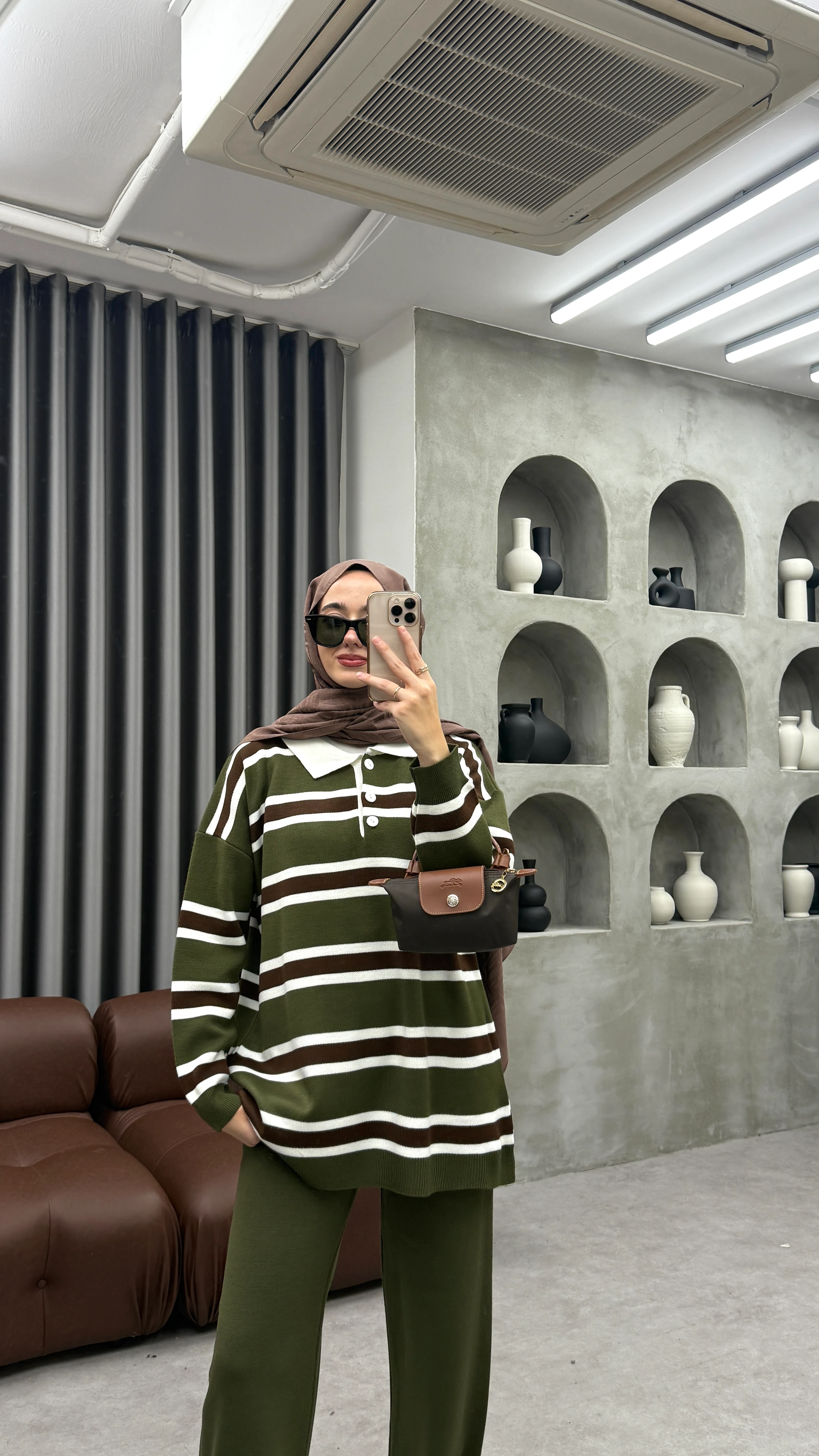 Çizgili Triko Takım - Yeşil