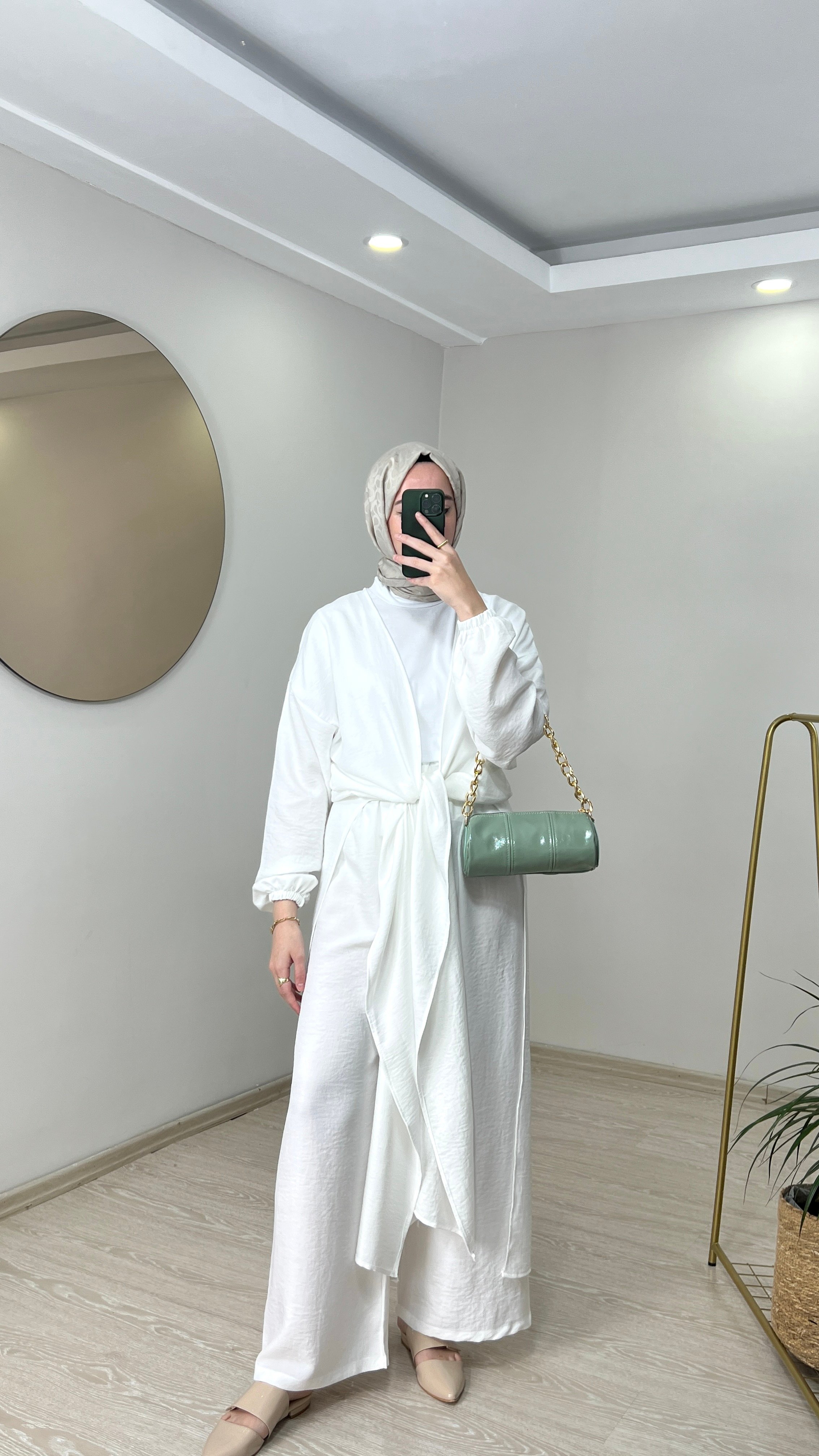 Bağlamalı Kimono Takım - Beyaz