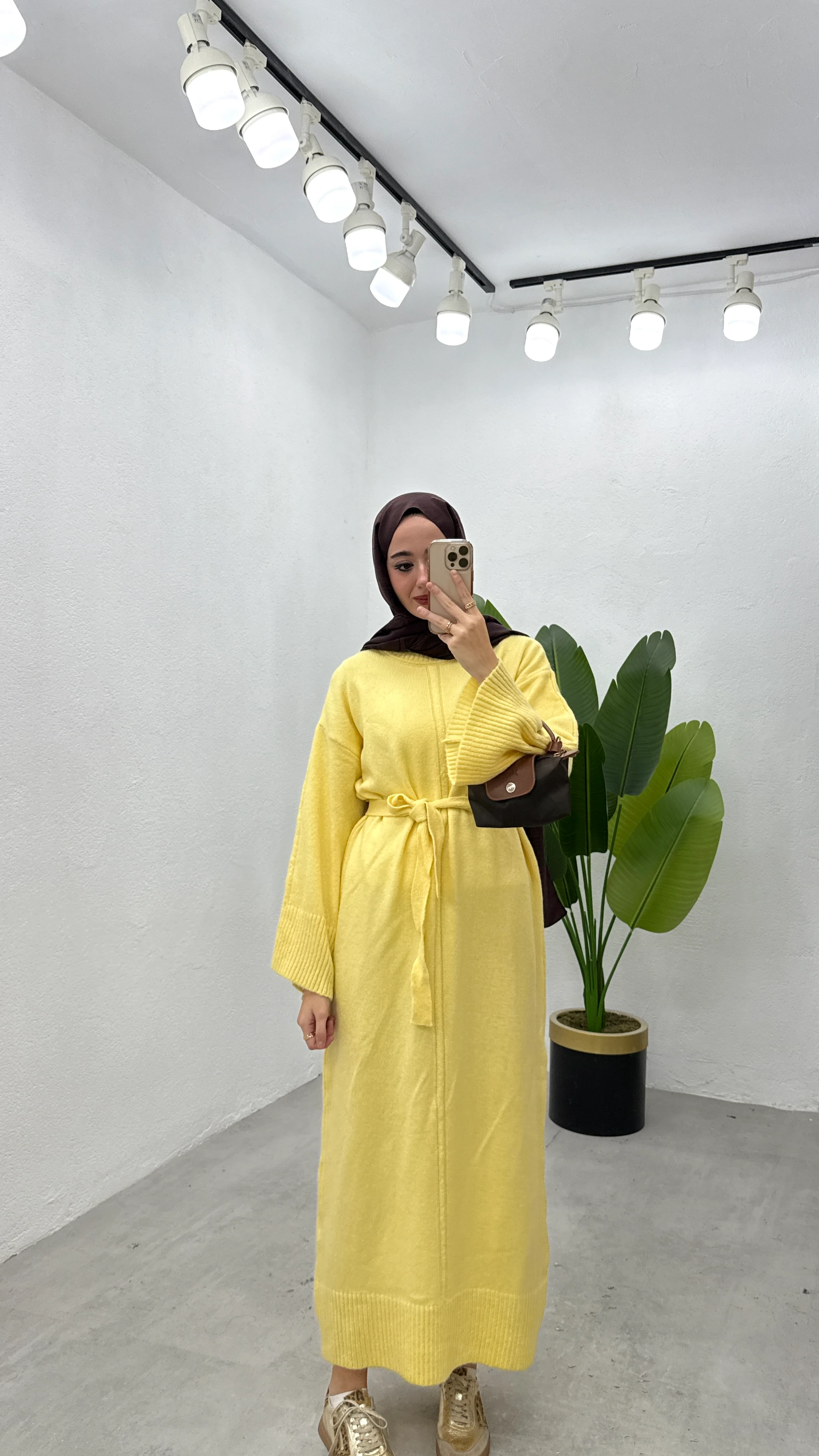 Basic Triko Elbise - Sarı