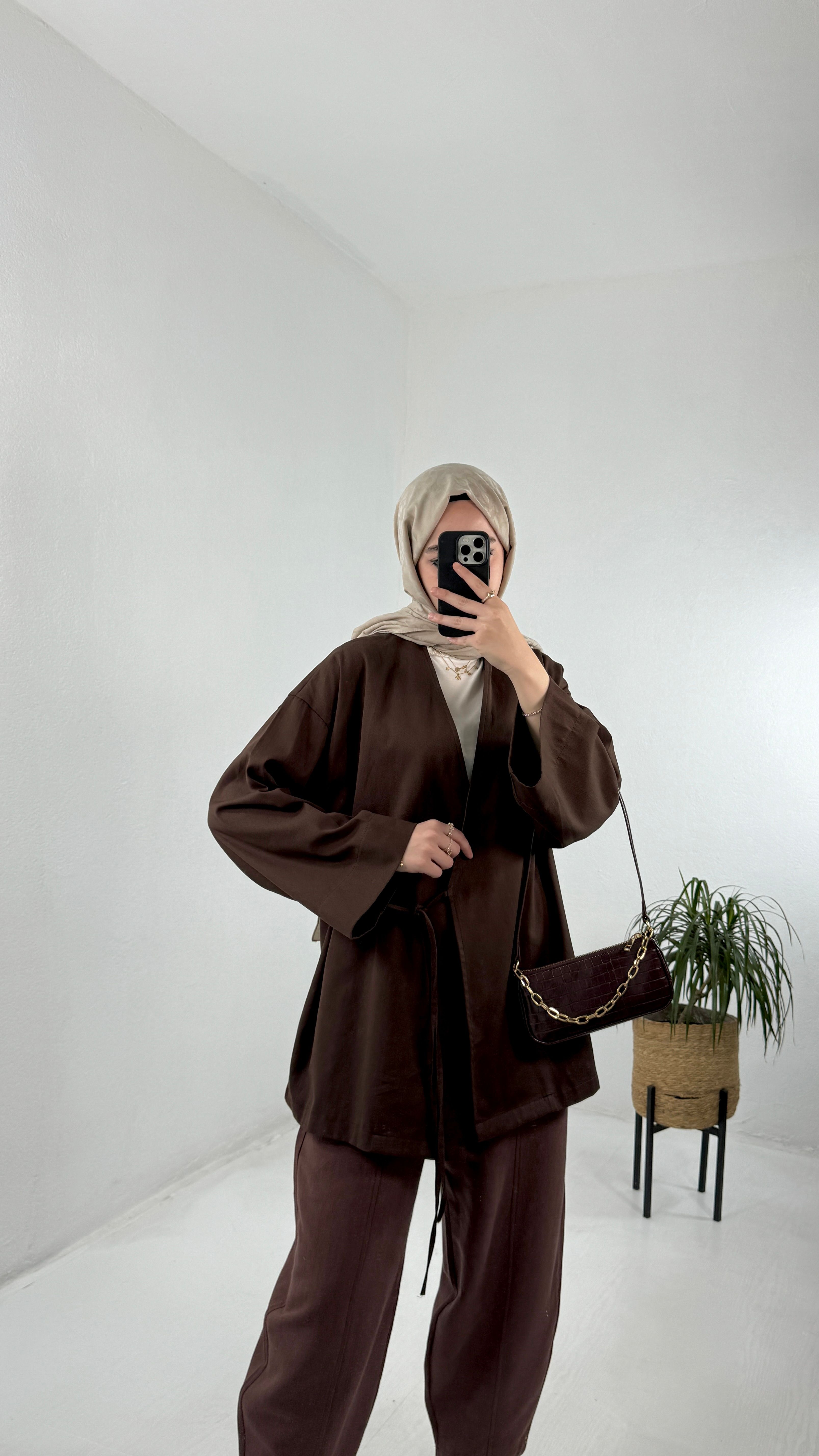Gabardin Kimono - Kahve
