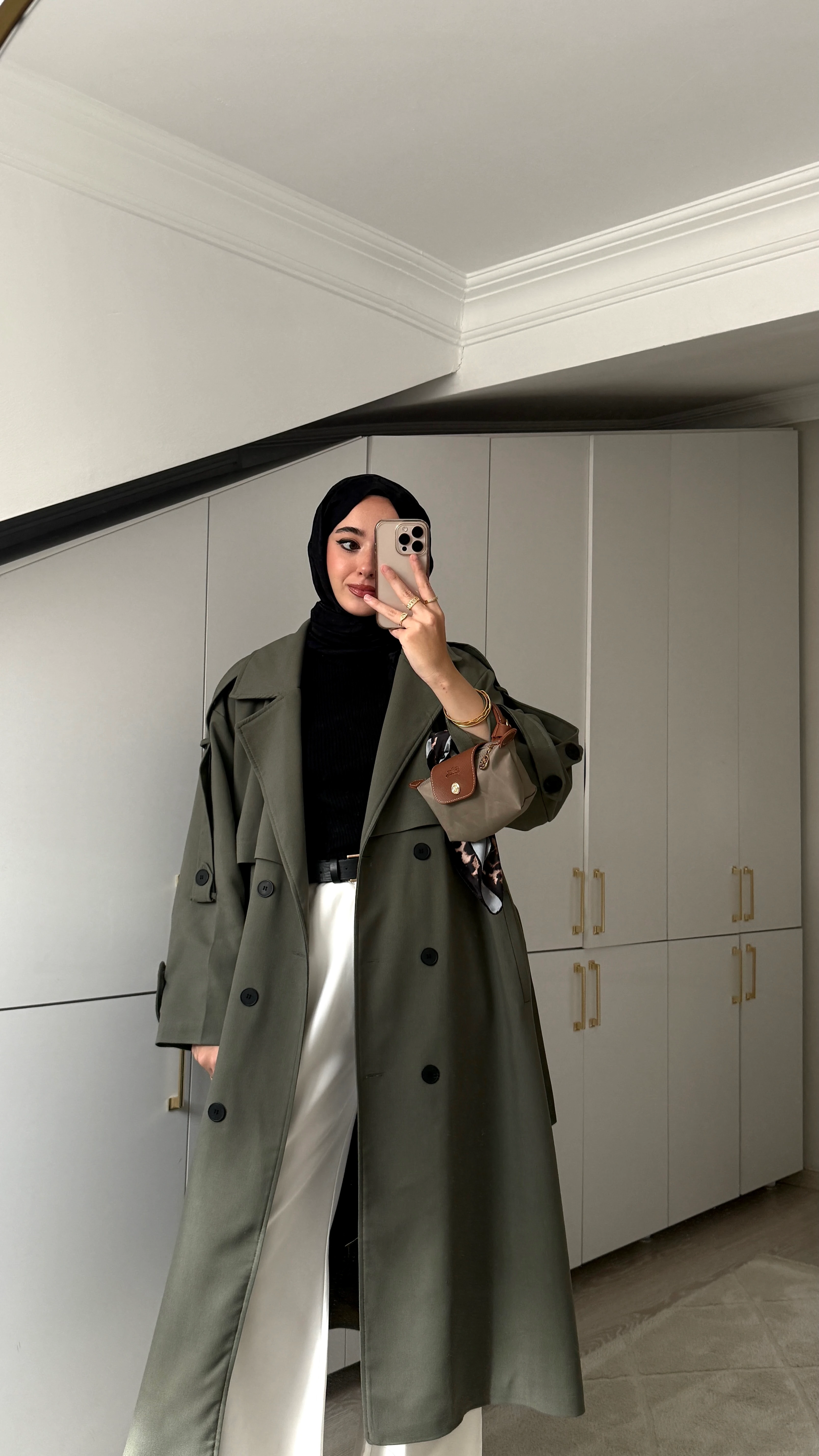 Tasarım Astarlı Trençkot - Haki