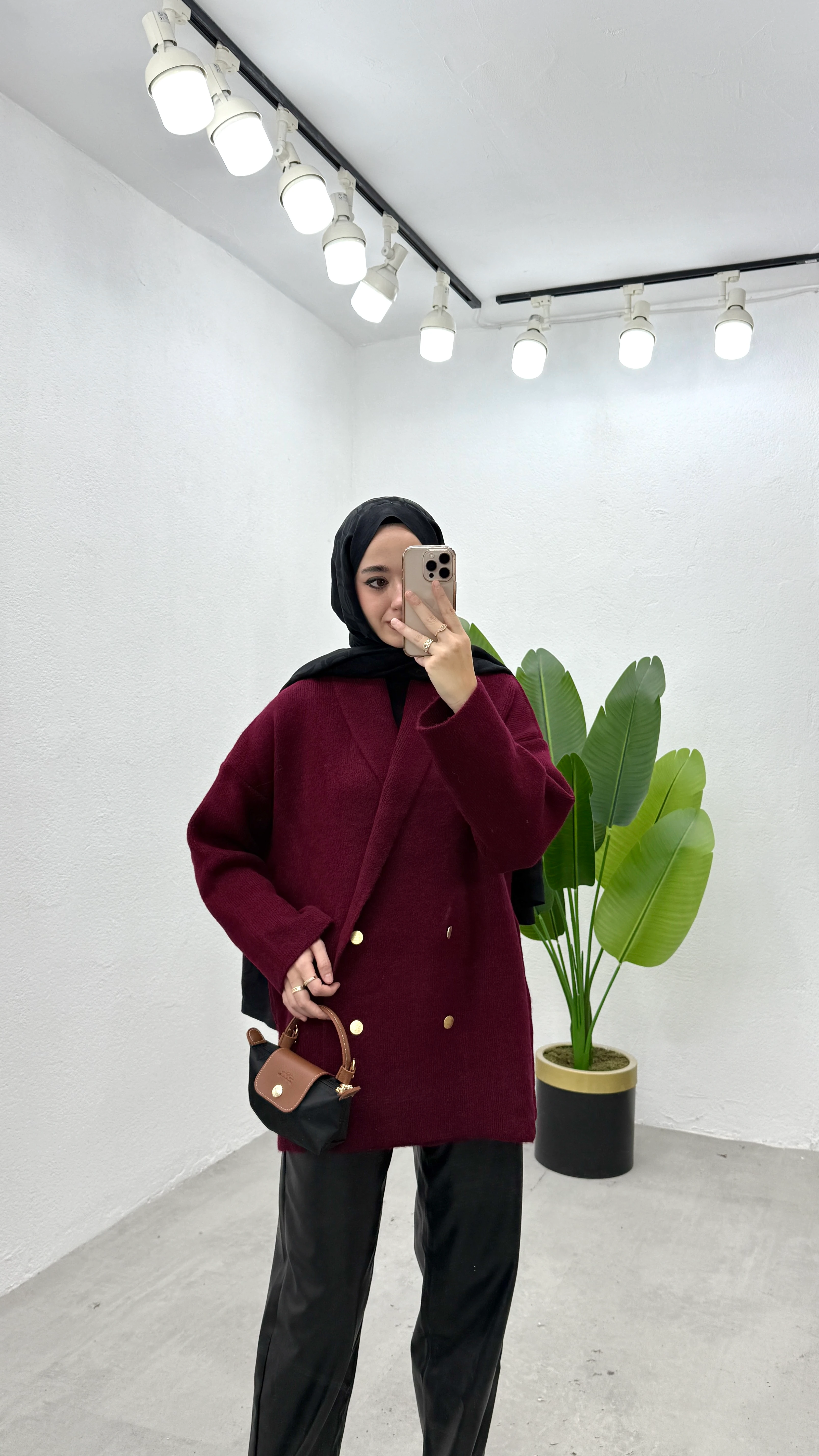 Düğmeli Ceket Hırka - Bordo