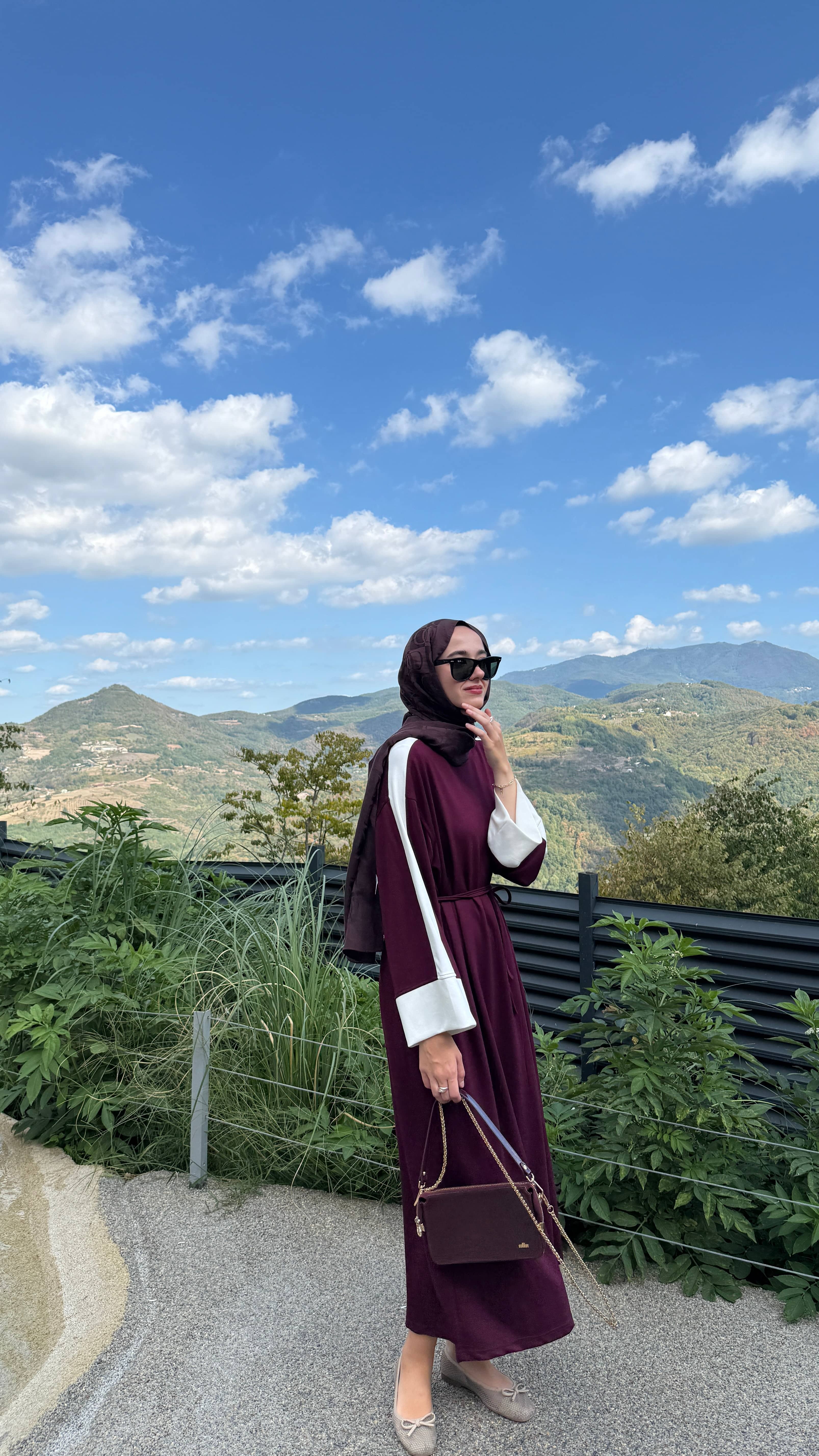 Çift Renk Oysh Elbise - Bordo