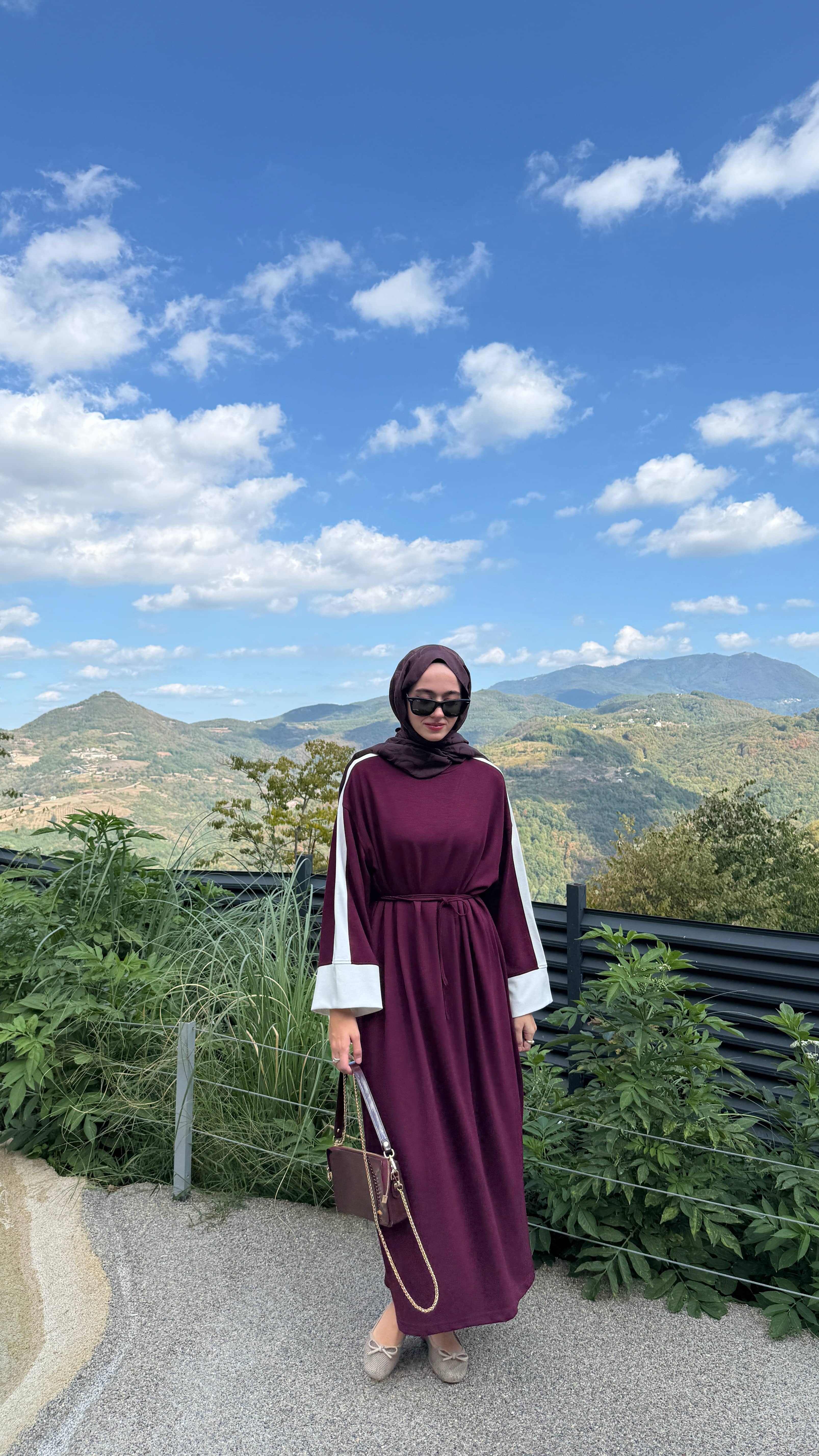Çift Renk Oysh Elbise - Bordo
